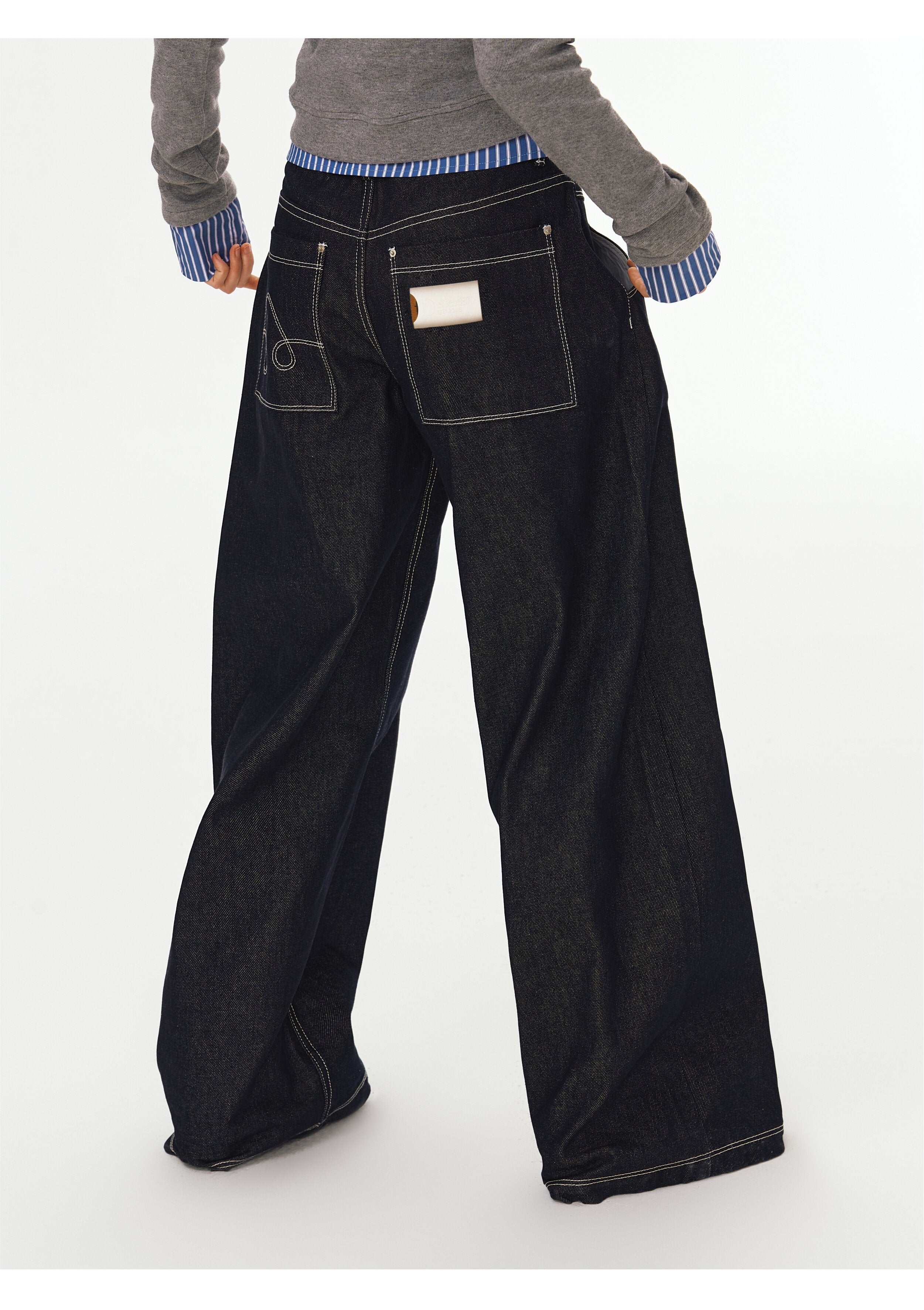 Wide-Leg Raw Denim Pants