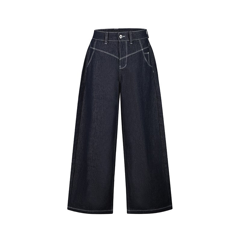 Wide-Leg Raw Denim Pants