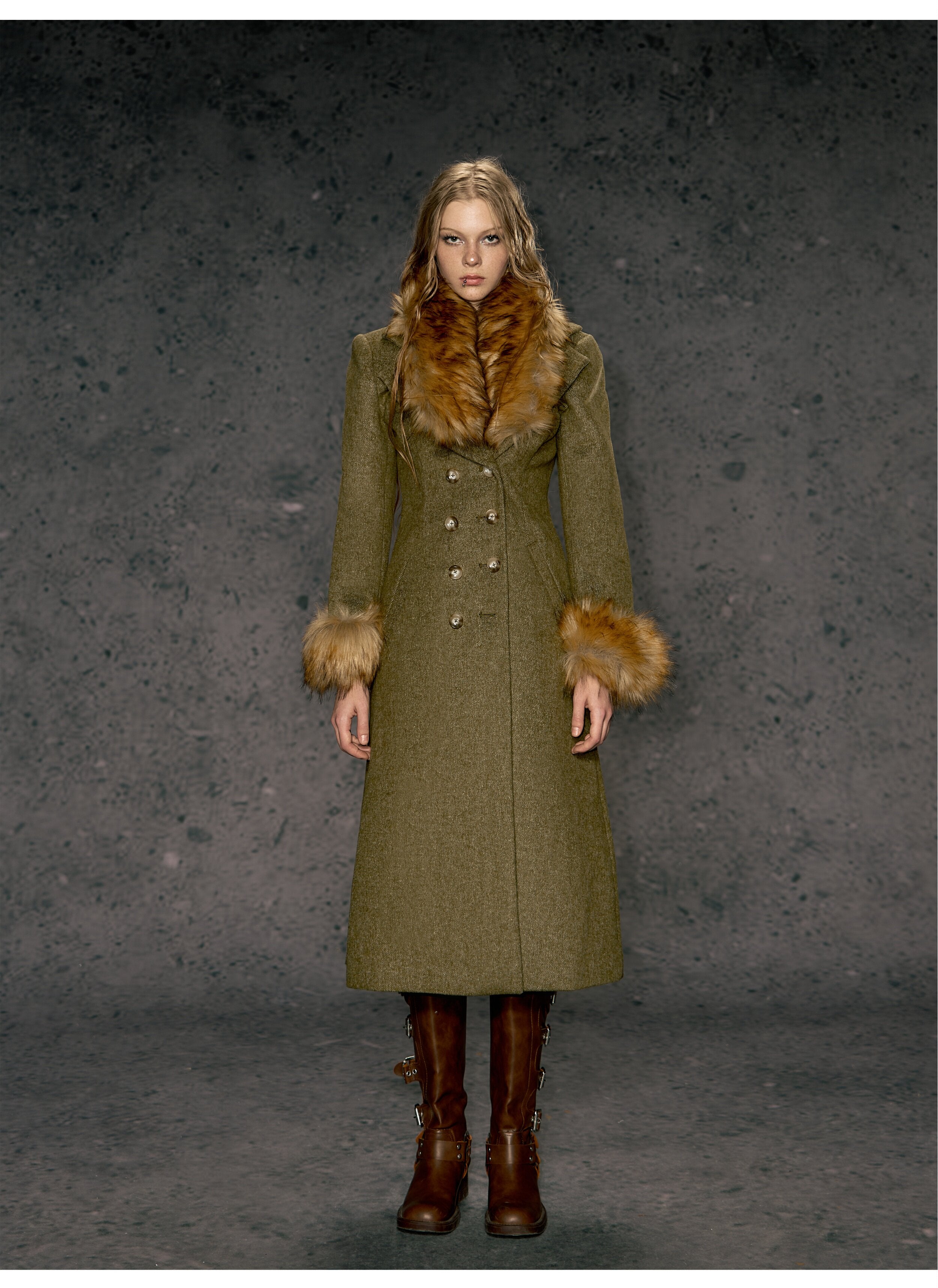 Faux Fur Collar Wool Coat