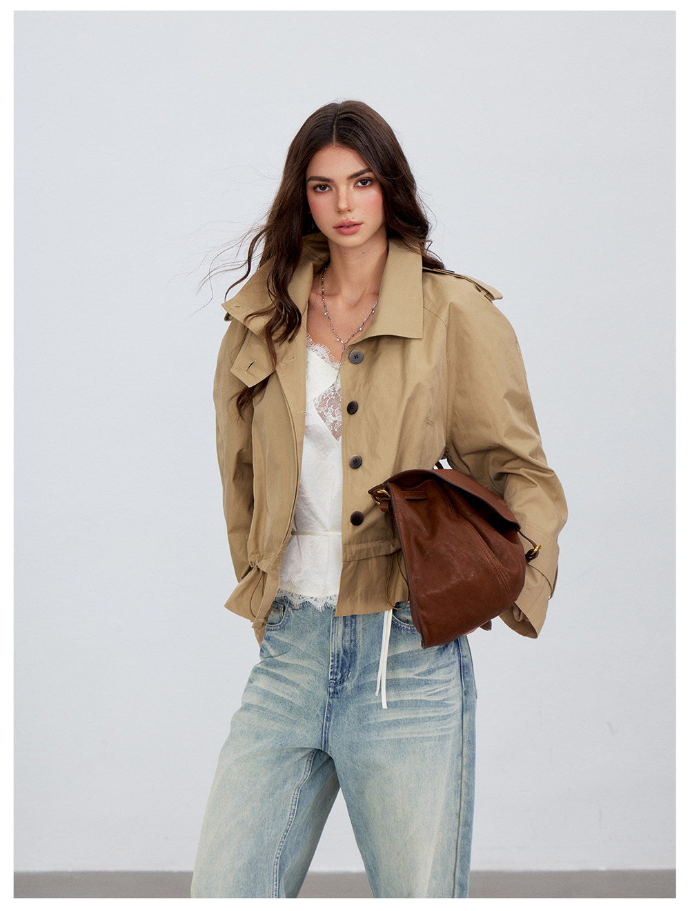 Cropped Workwear Trench Jacket