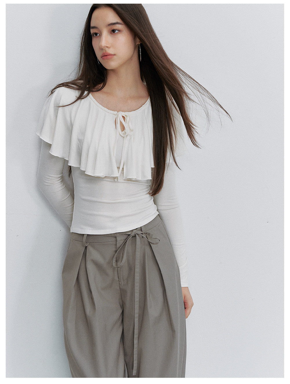 Tie-Neck Ruffle Top