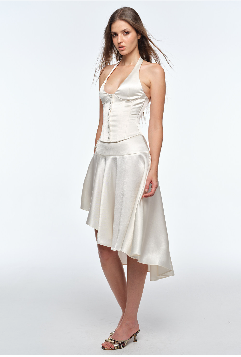 Low-Rise Satin Asymmetric Skirt
