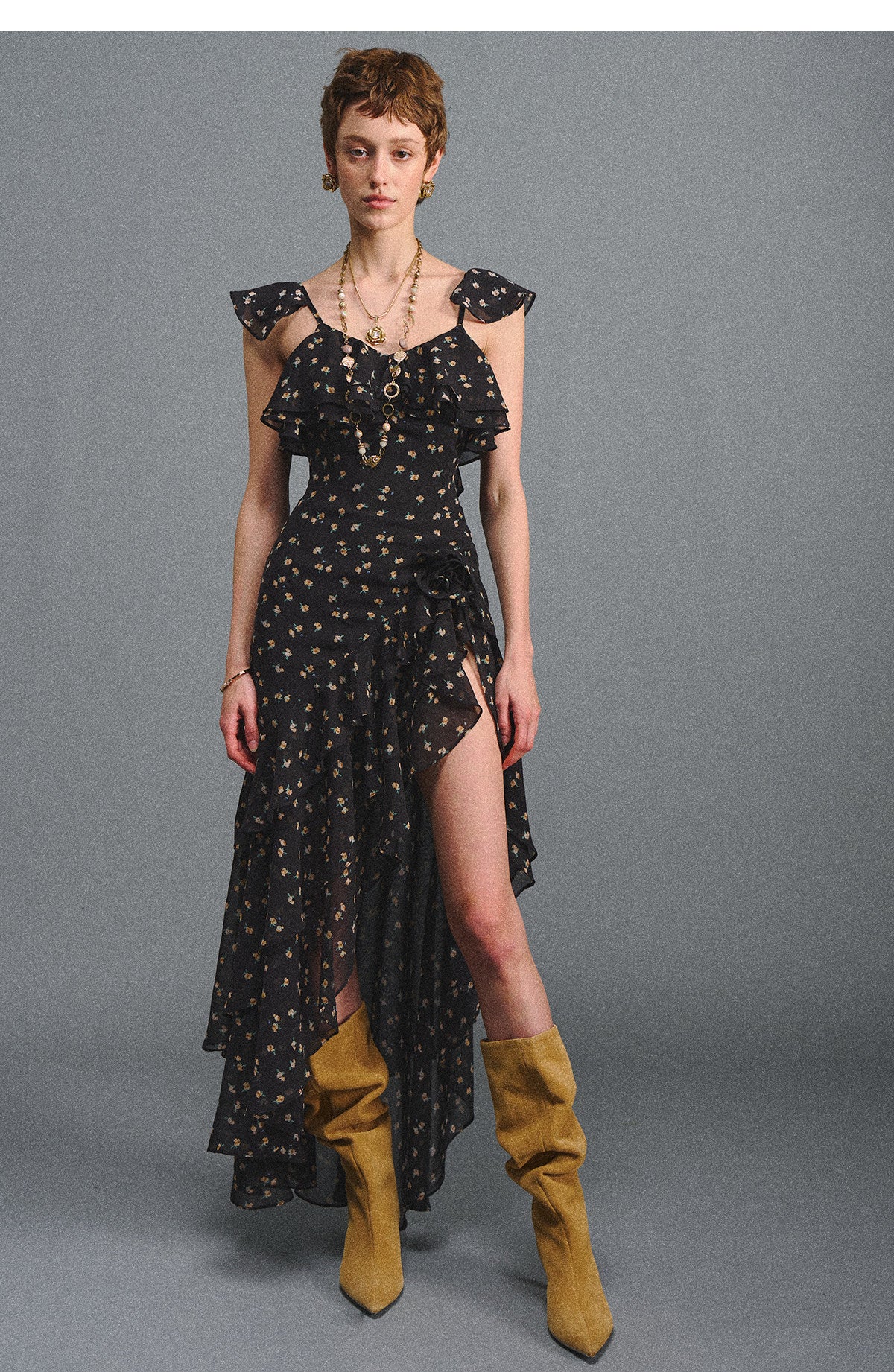 Floral Backless Ruffle Dress