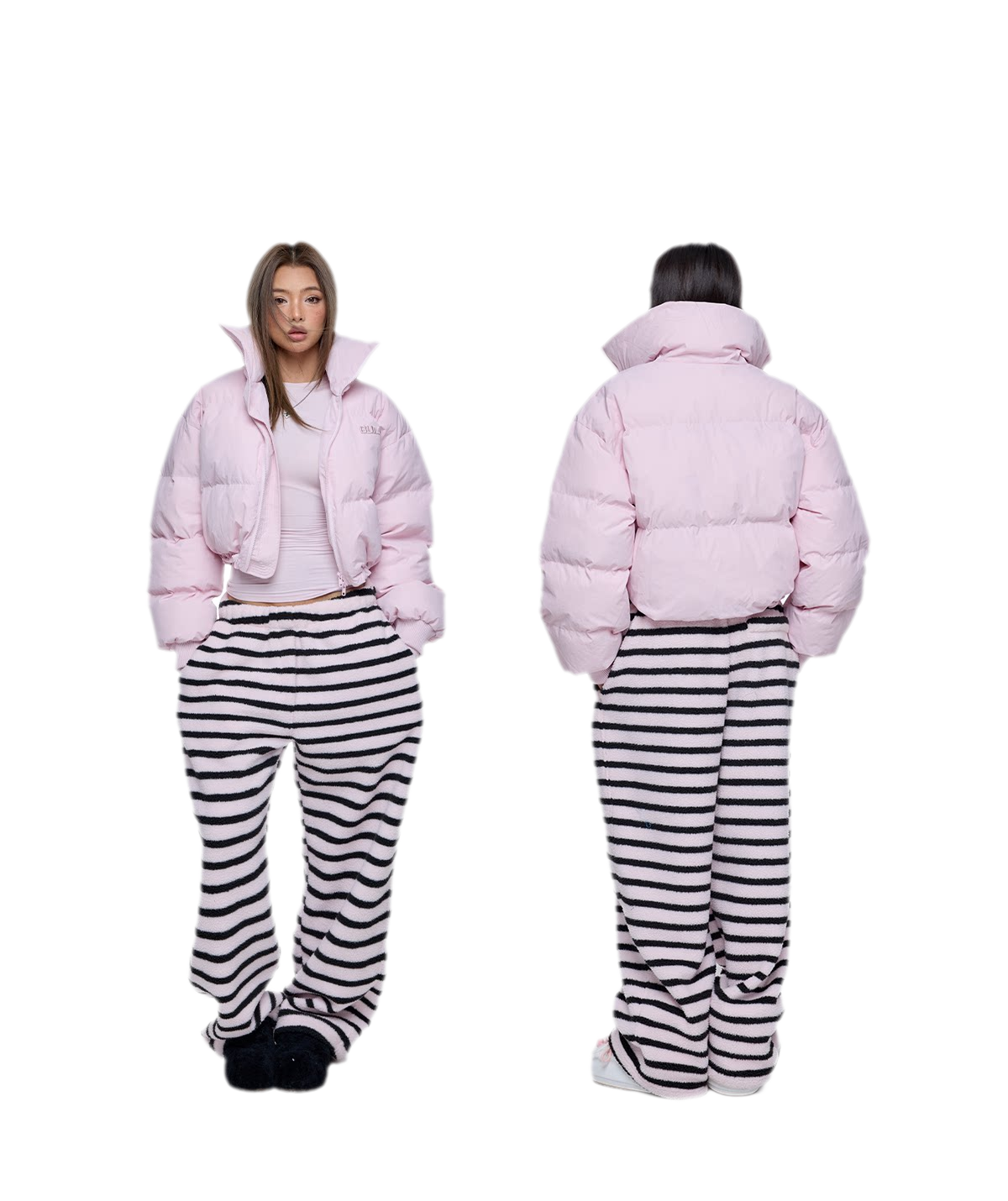 Pink Cropped Puffer Jacket