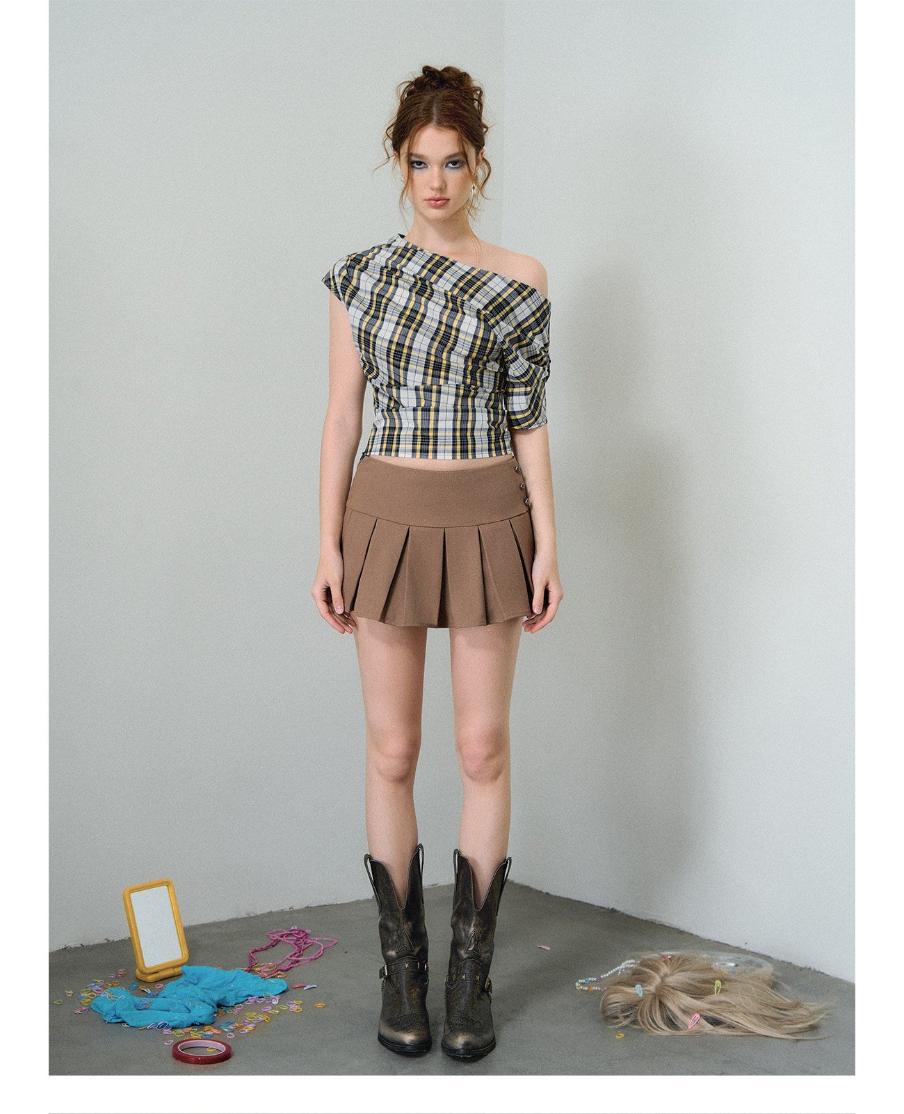 Pleated A-Line Mini Skirt