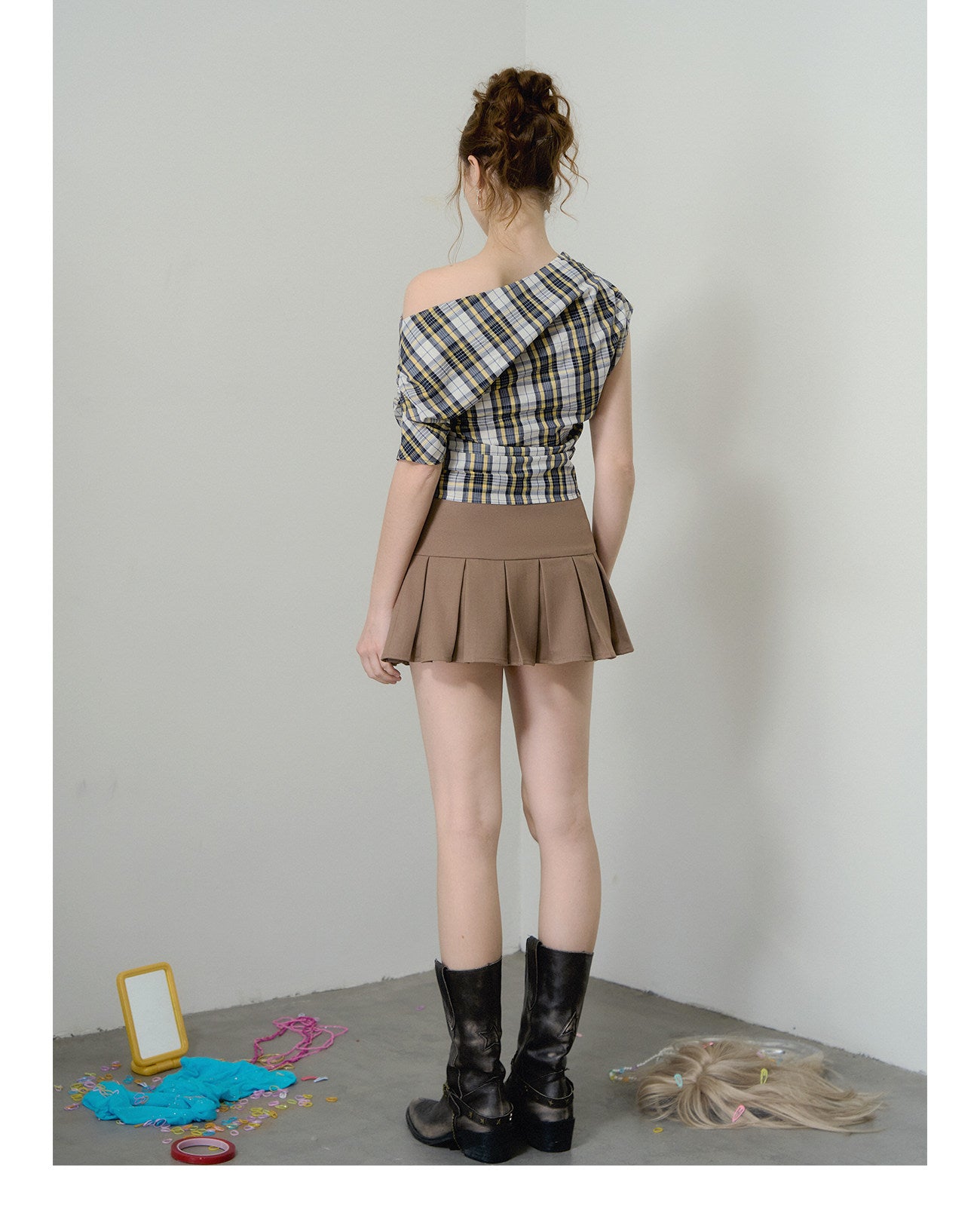 Pleated A-Line Mini Skirt