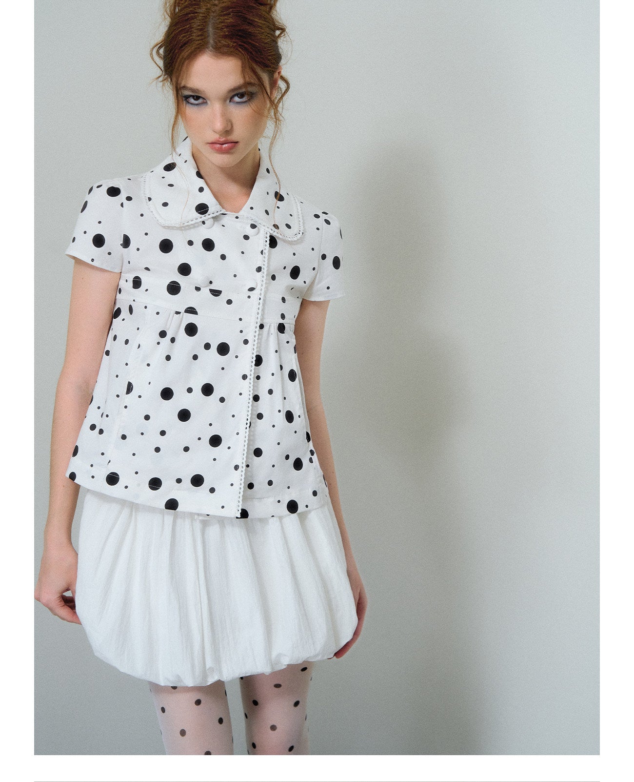 Polka Dot Puff Sleeve Shirt