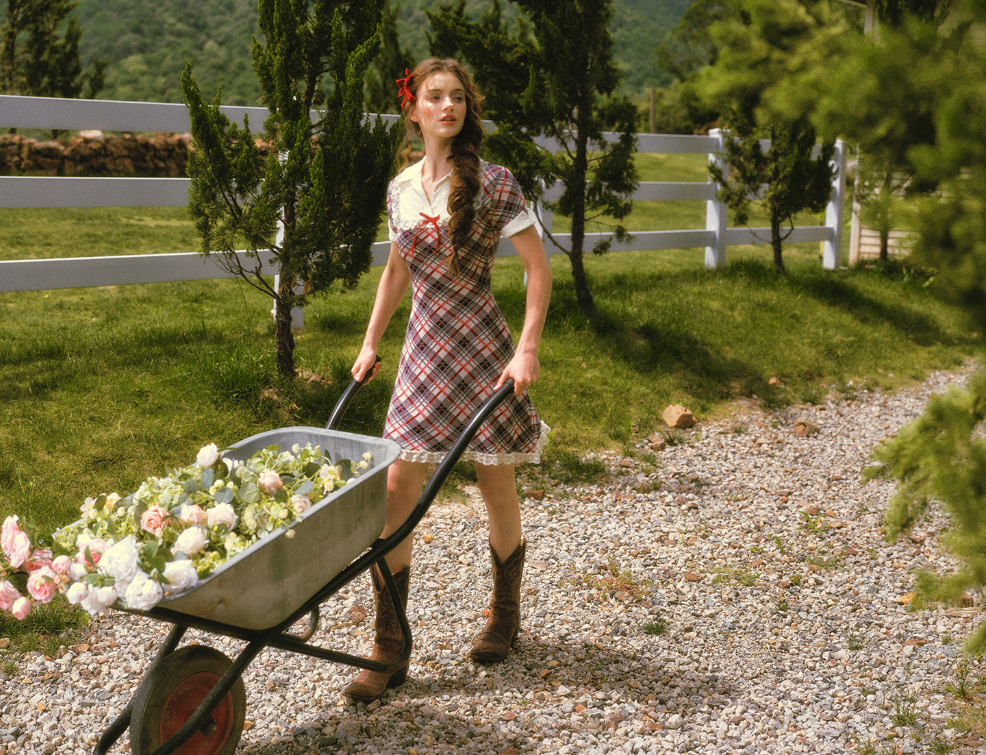 Contrast Plaid Collared Dress