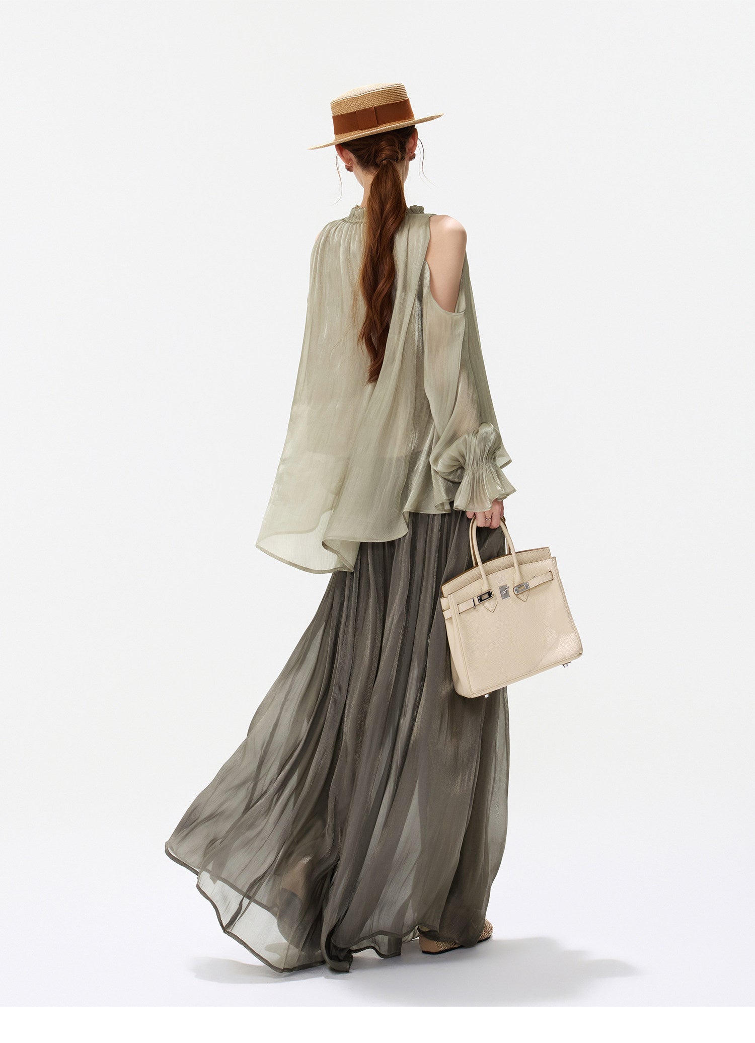 Pearlescent Crushed Chiffon Skirt-Pants