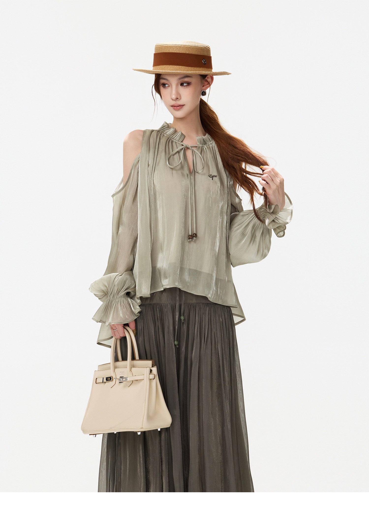 Pearlescent Crushed Chiffon Skirt-Pants