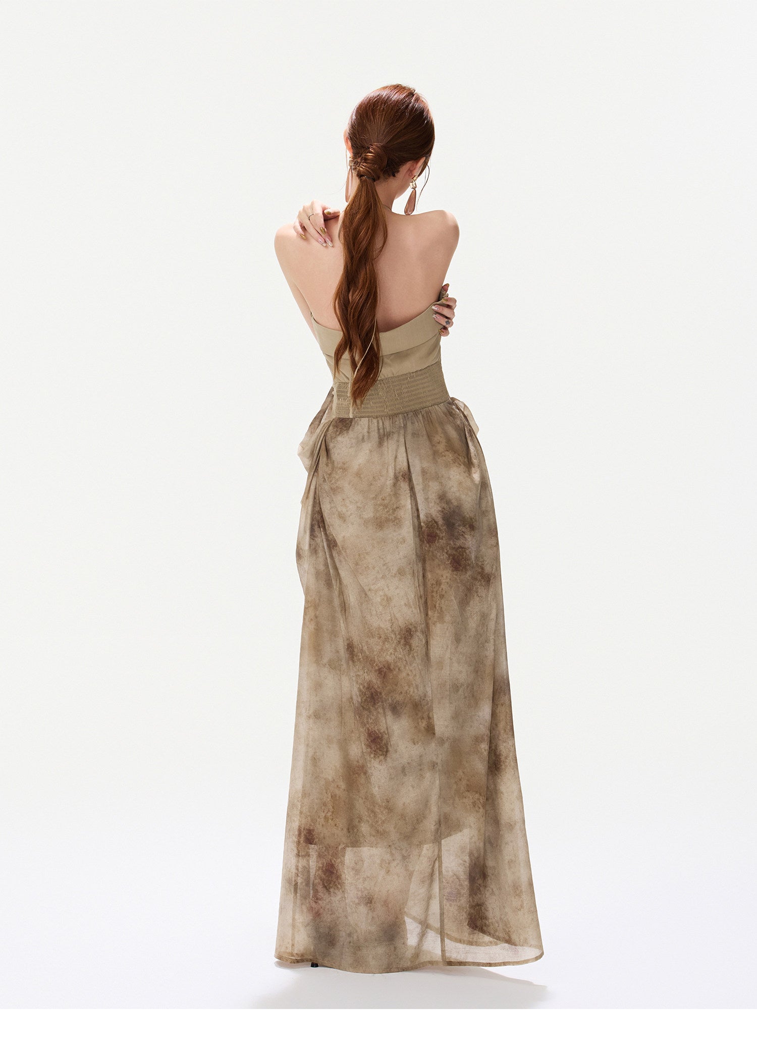 Ink-Wash Pleated Halter Dress