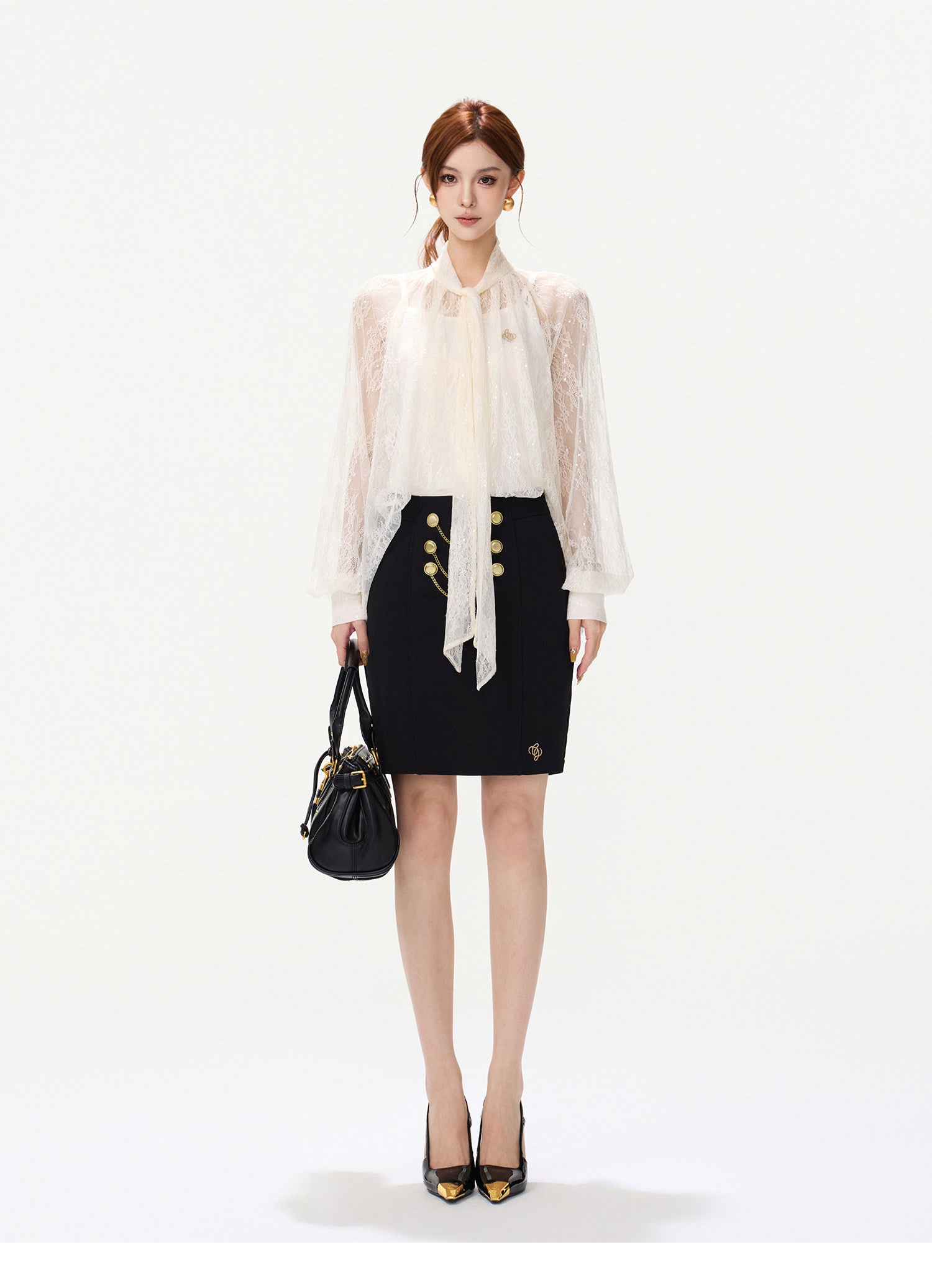 Sequin Lace Ribbon Blouse