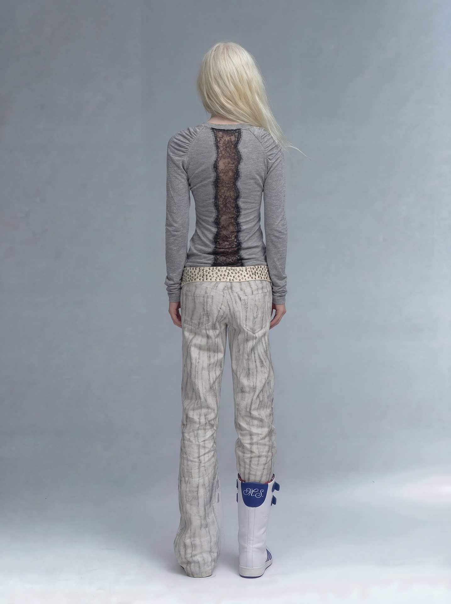 Lace Panel Fitted Long-Sleeve T-Shirt