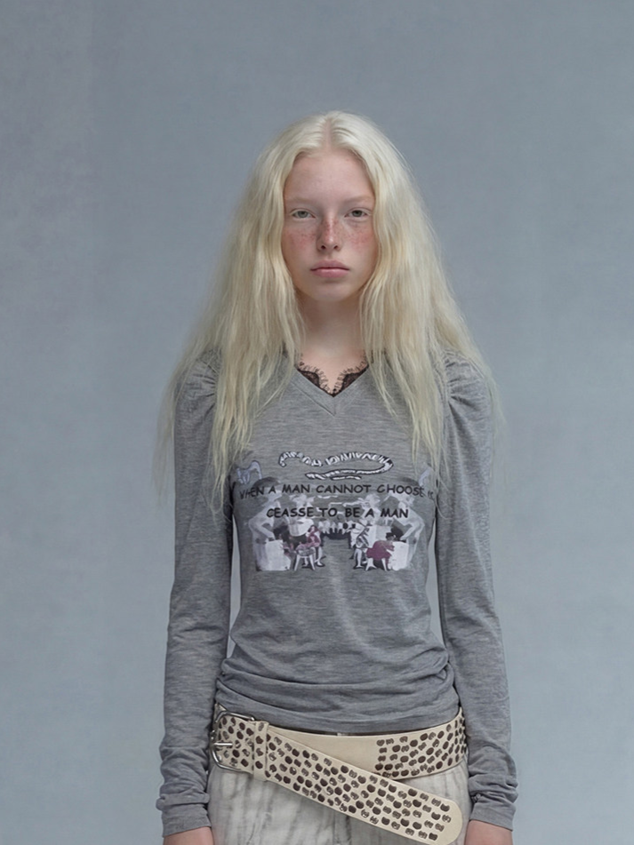 Lace Panel Fitted Long-Sleeve T-Shirt