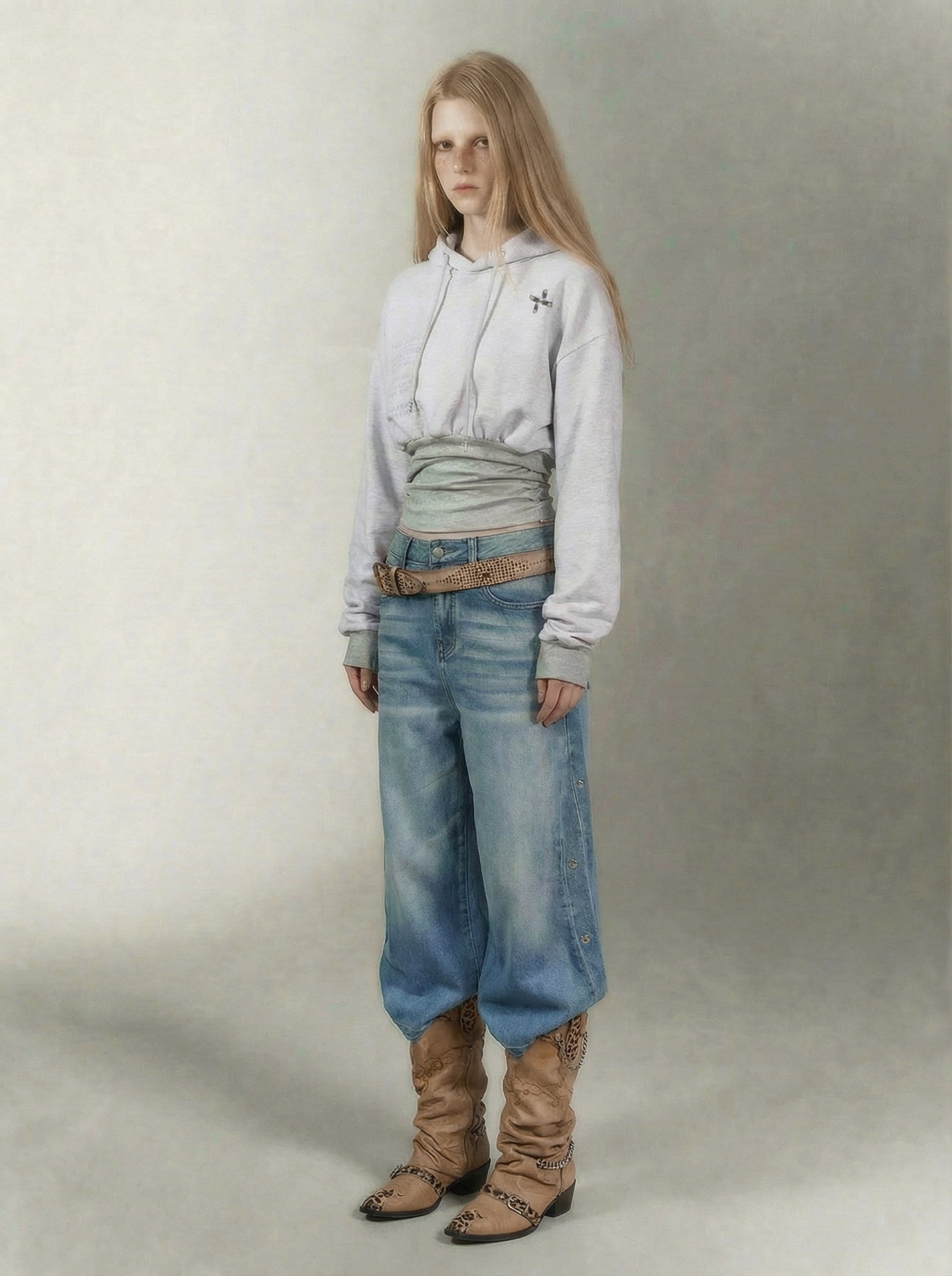 Printed Cinched Cropped Hoodie