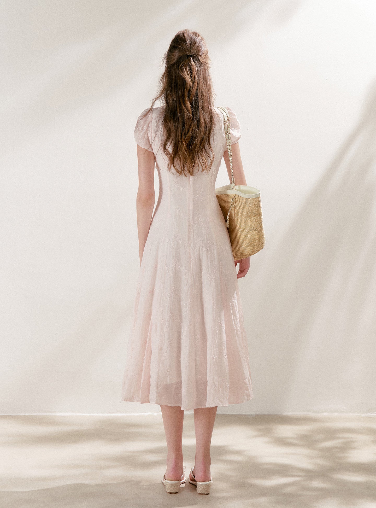 Embroidered Lace Waist Midi Dress
