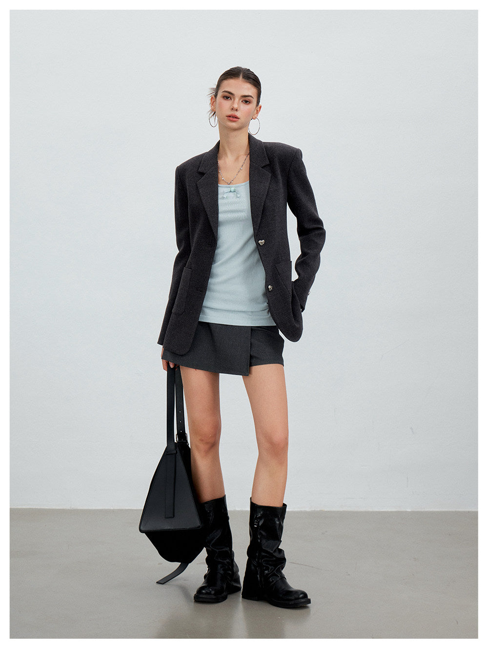 Textured Double-Button Tailored Blazer