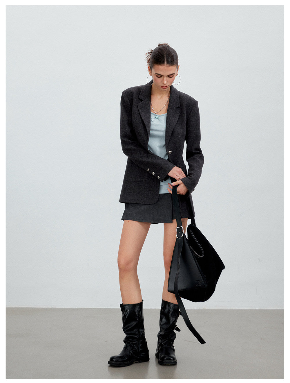 Textured Double-Button Tailored Blazer