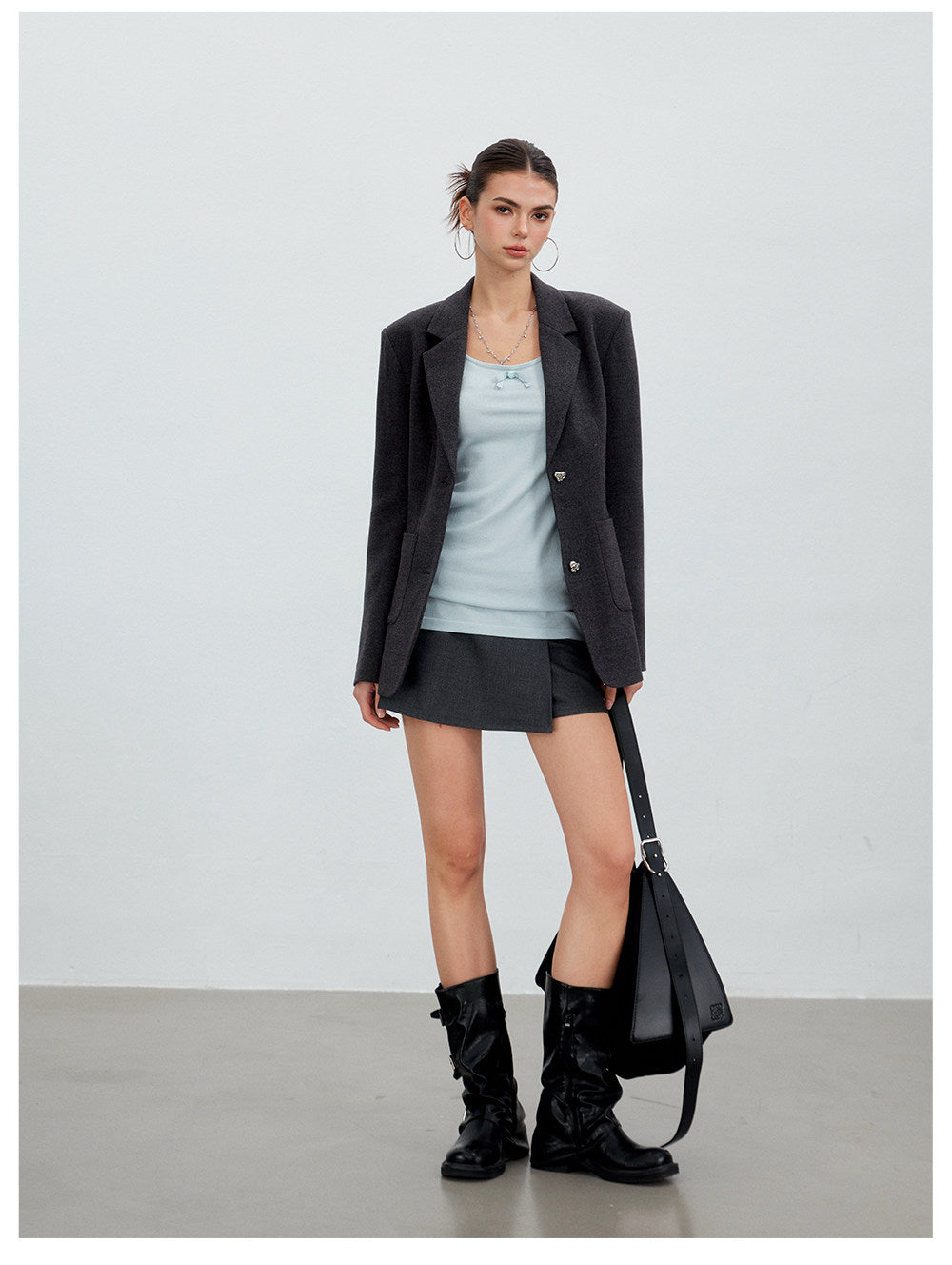 Textured Double-Button Tailored Blazer
