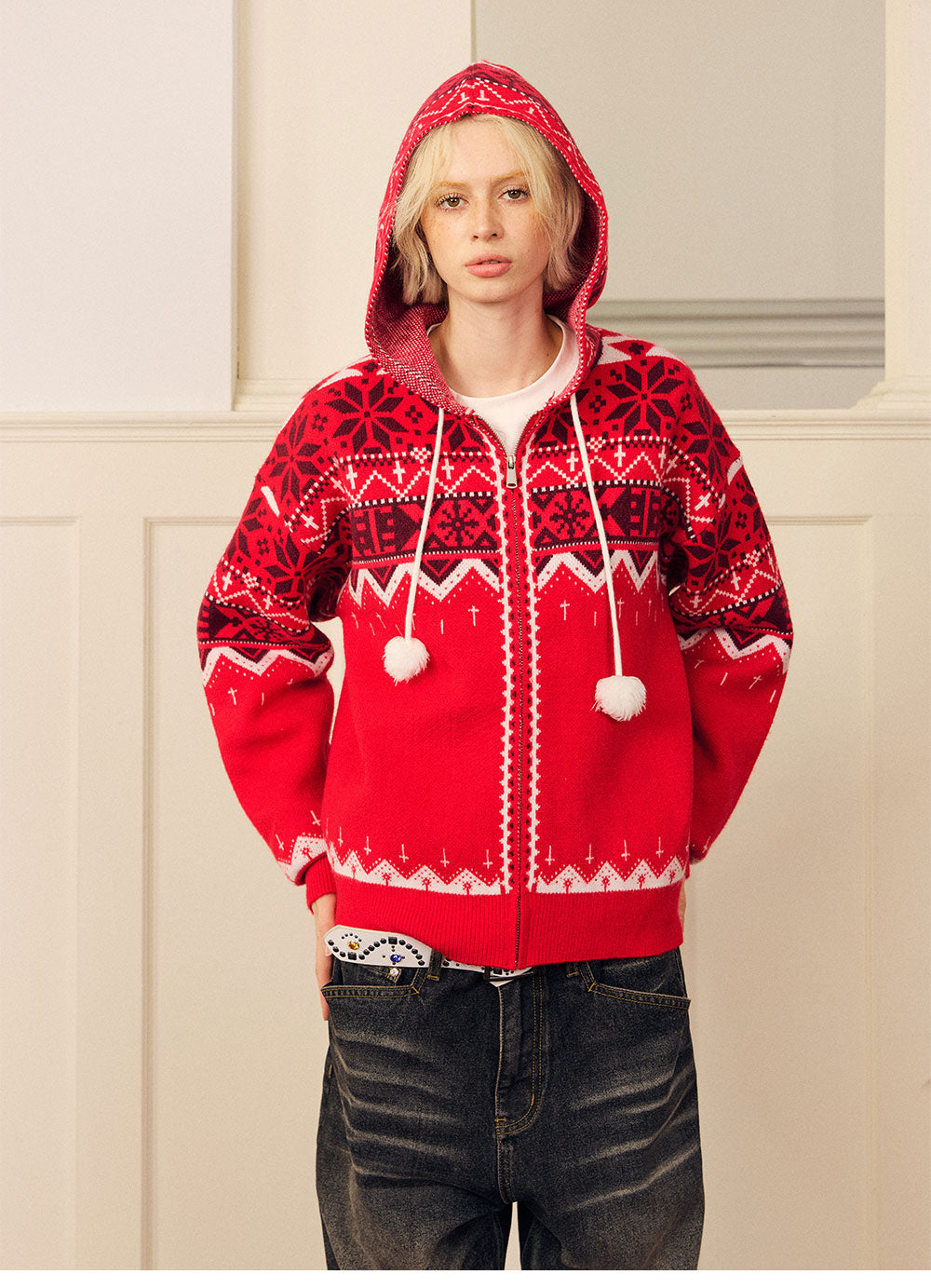 Fair Isle Hooded Zip Cardigan