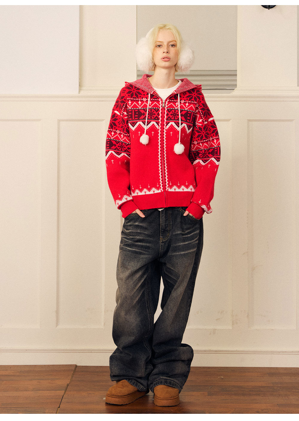 Fair Isle Hooded Zip Cardigan