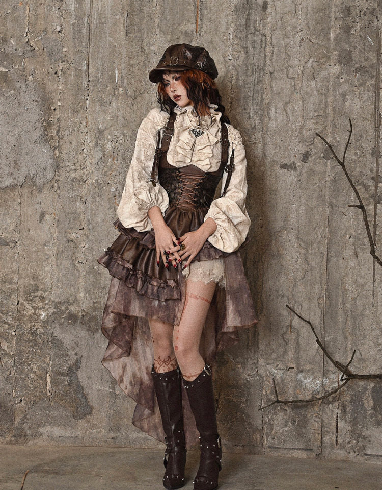 Distressed Jacquard Asymmetric Train Skirt