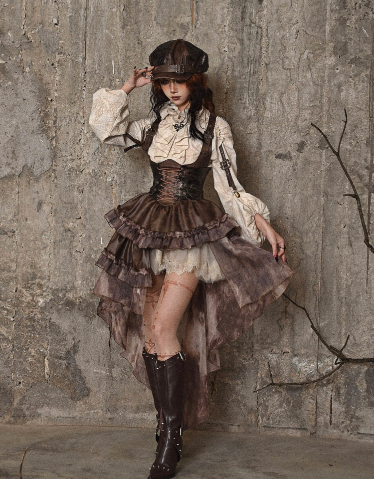 Distressed Jacquard Asymmetric Train Skirt