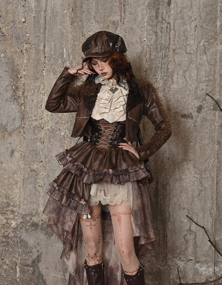 Distressed Jacquard Asymmetric Train Skirt