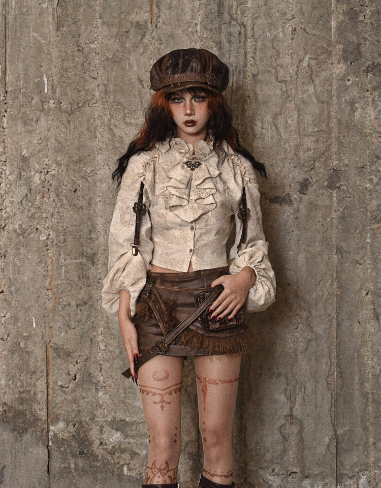 Vintage Jacquard Ruffle Collar Shirt