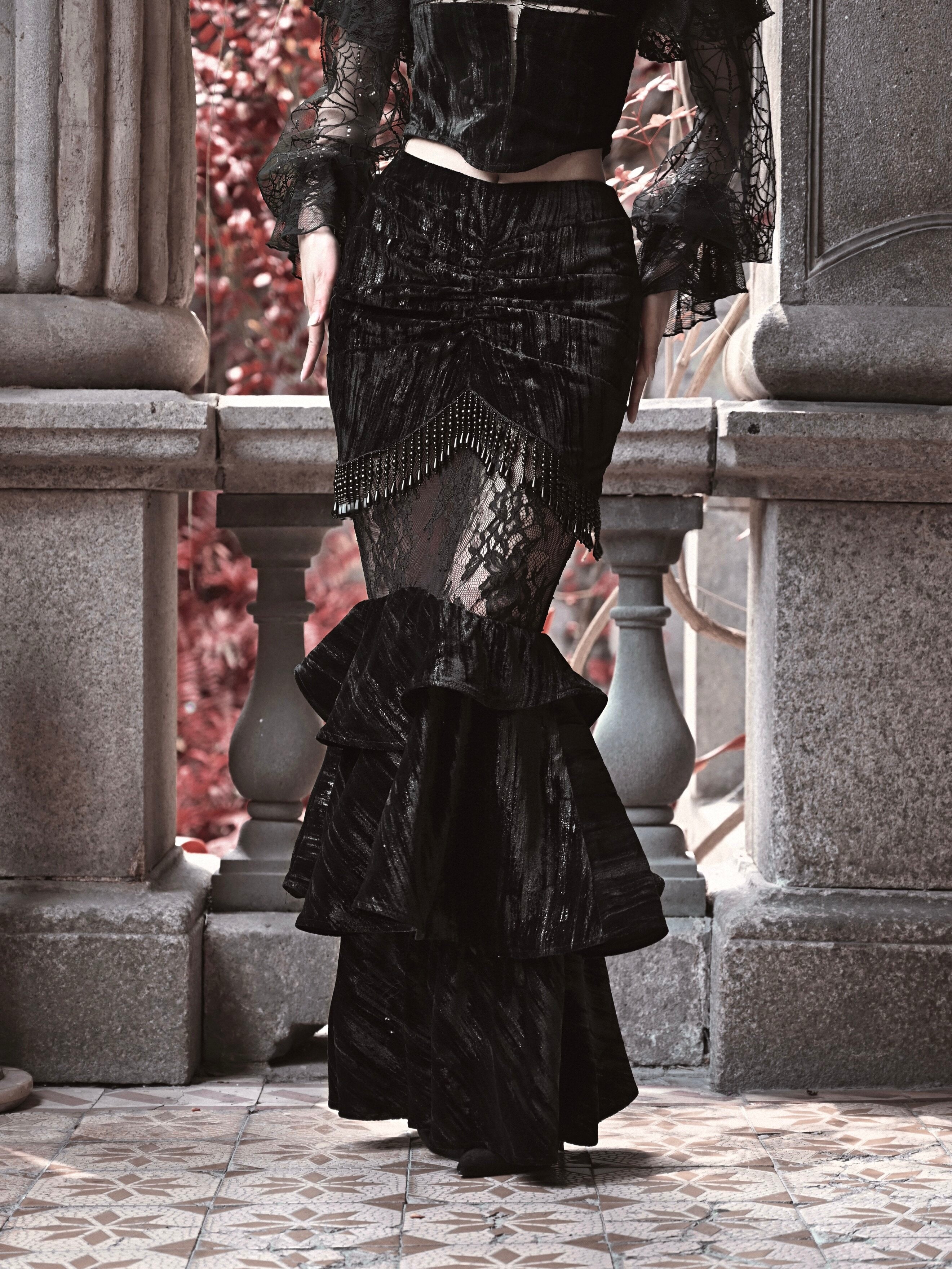 Gold Thread Mermaid Velvet Skirt