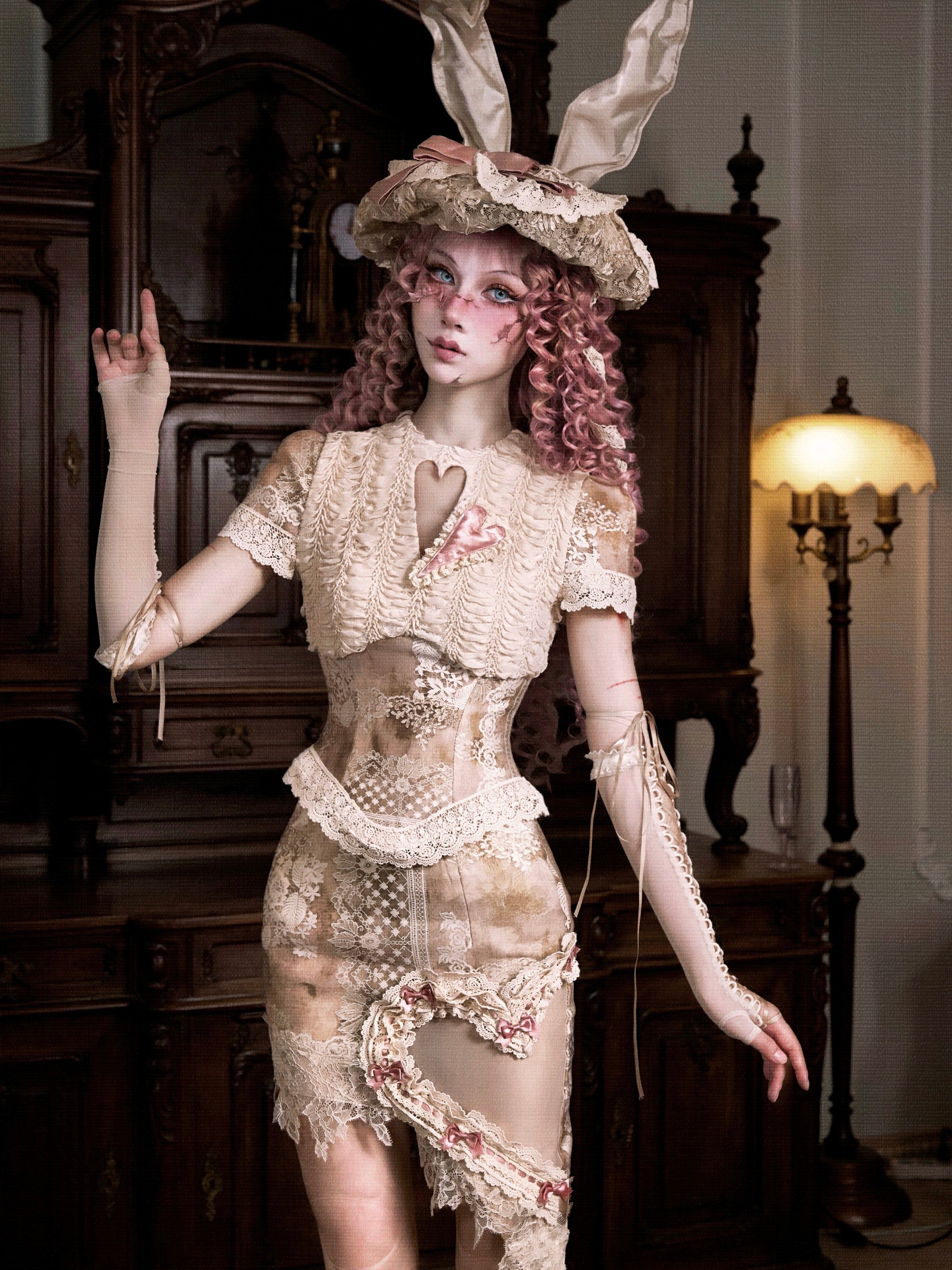 Embroidered Heart Cutout Corset Top