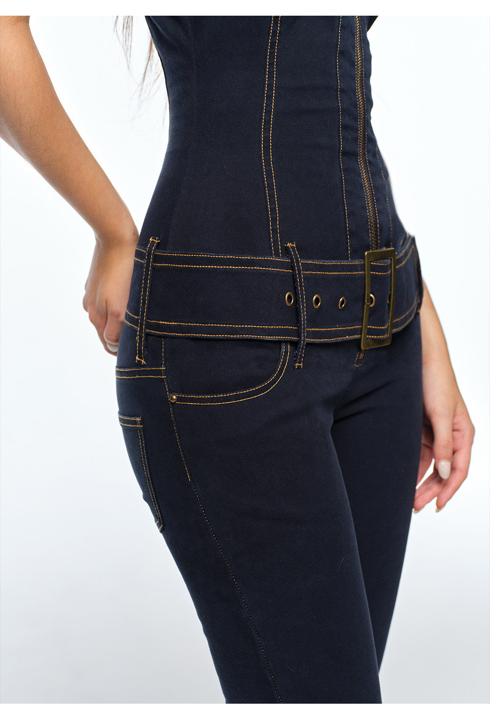 Washed Fitted Denim Jumpsuit