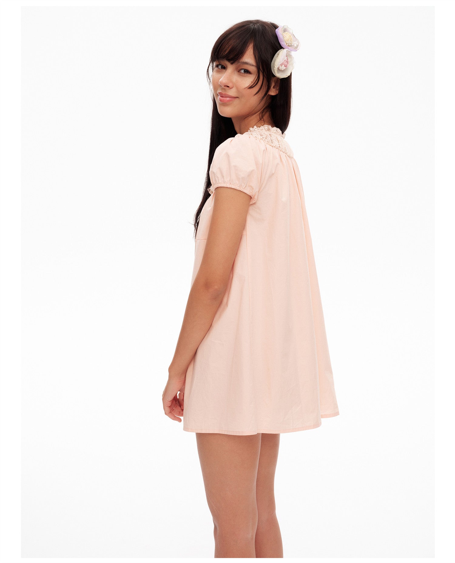 Lace Trim Puff Sleeve Dress