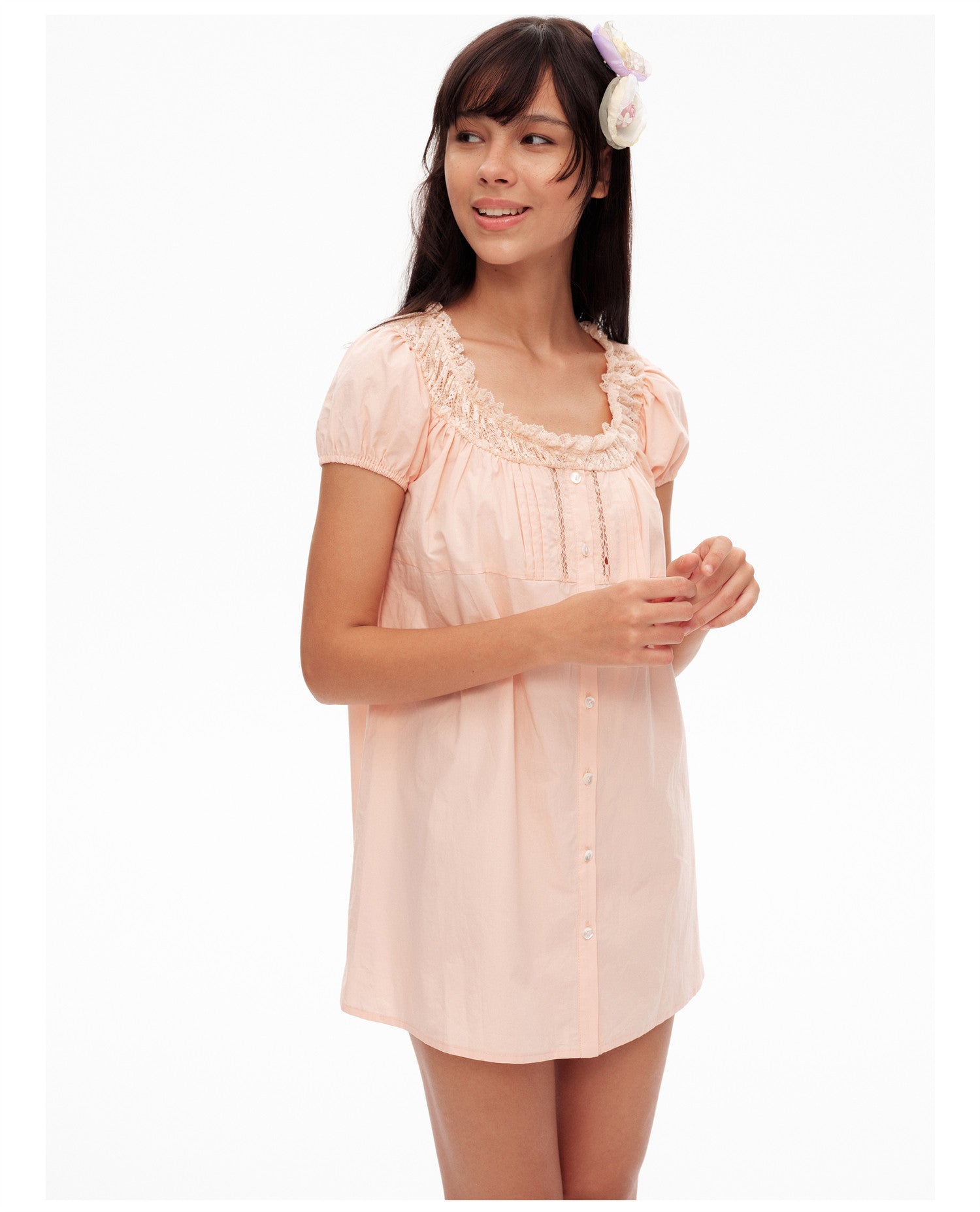 Lace Trim Puff Sleeve Dress