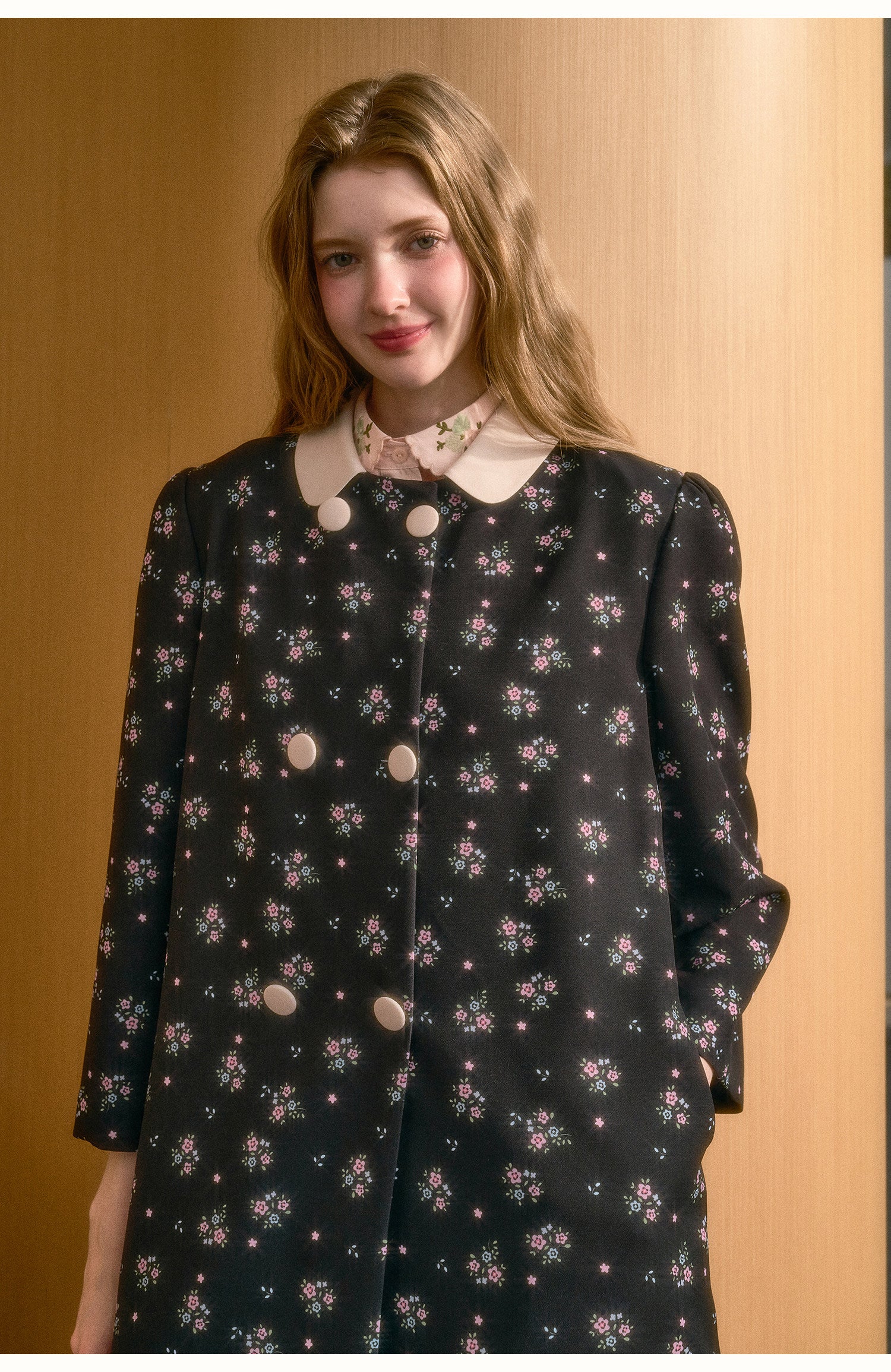 Floral Peter Pan Collar Coat
