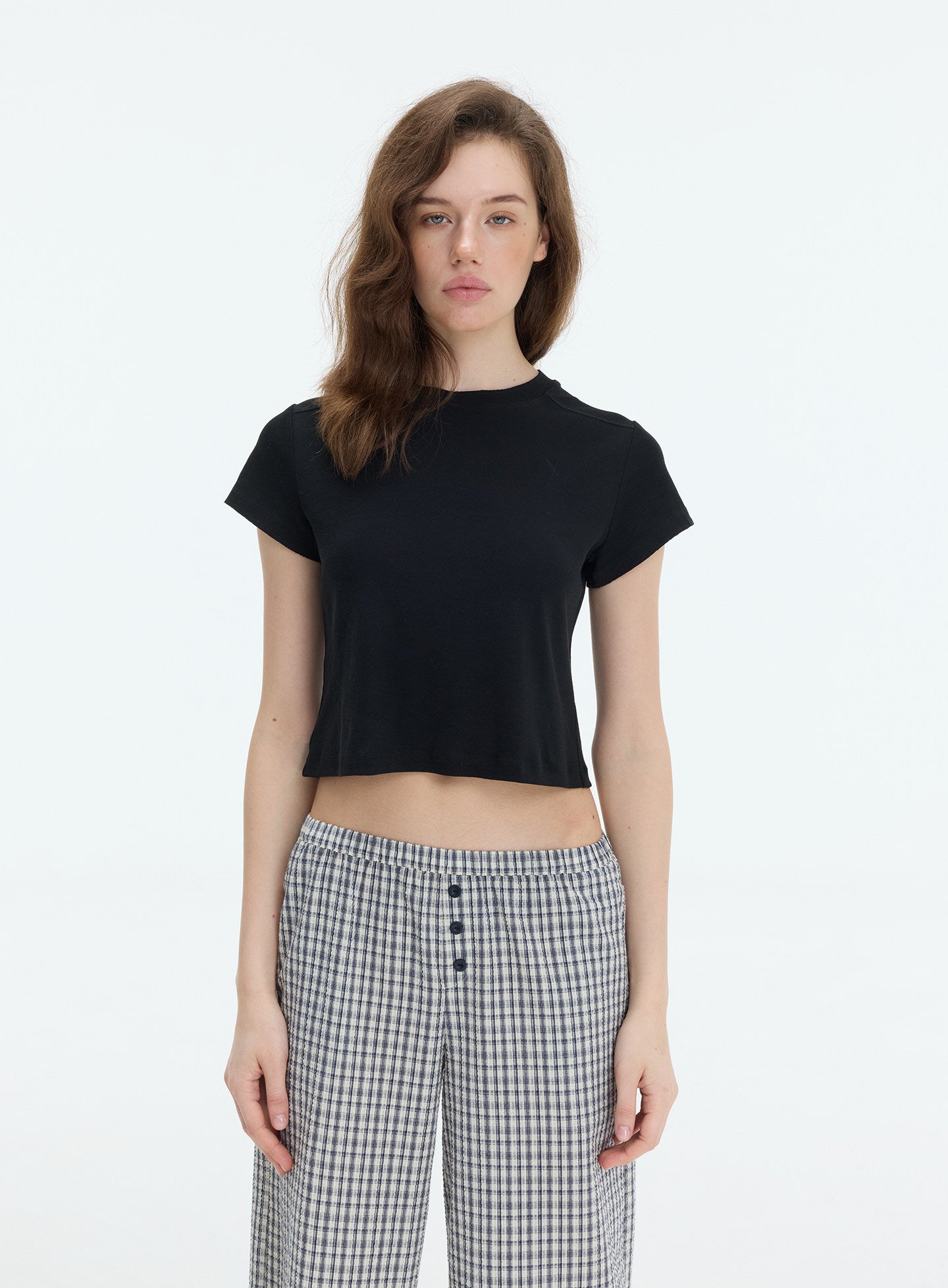 Stretch Cropped Crew-Neck T-Shirt
