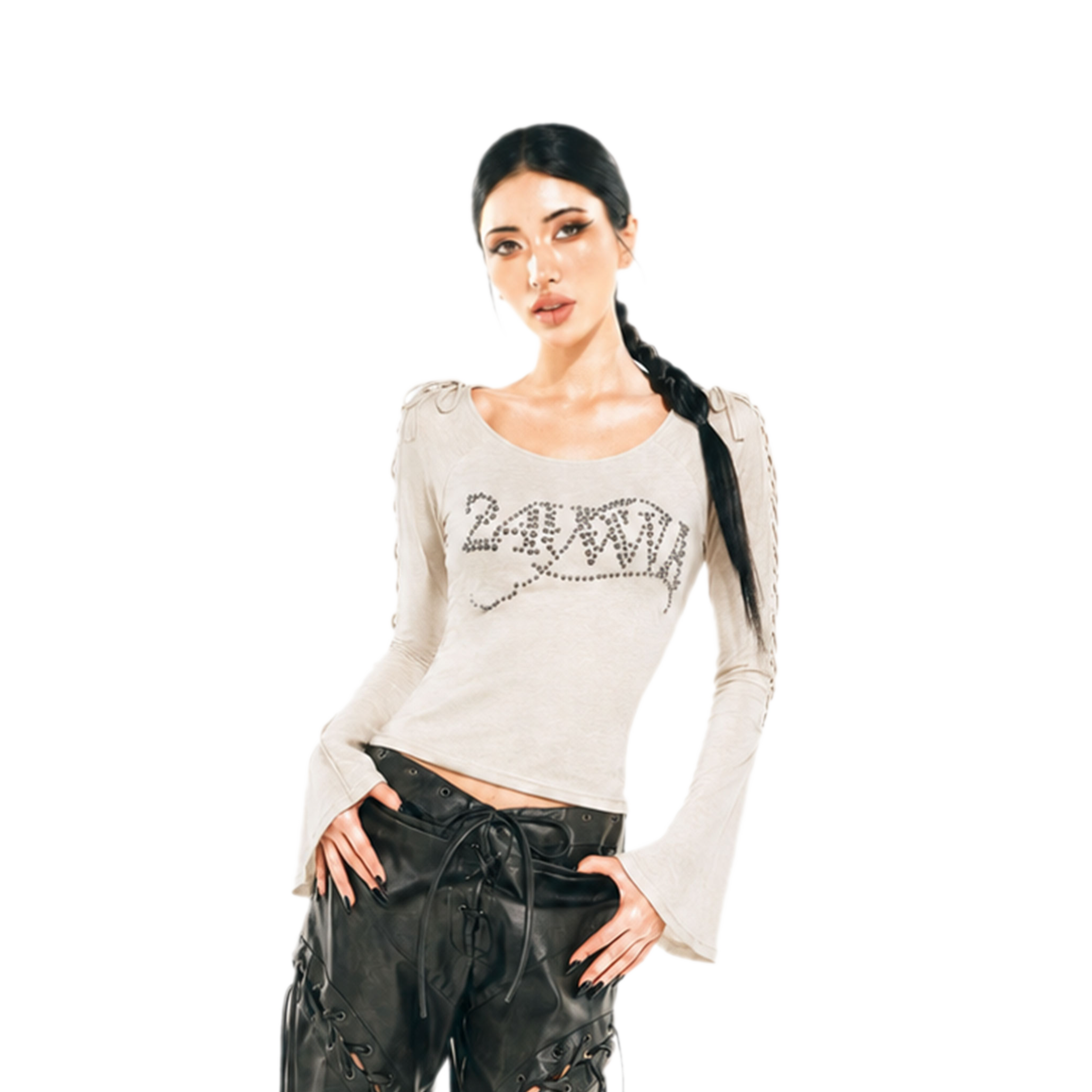 Rhinestone Strap Off-Shoulder T-Shirt