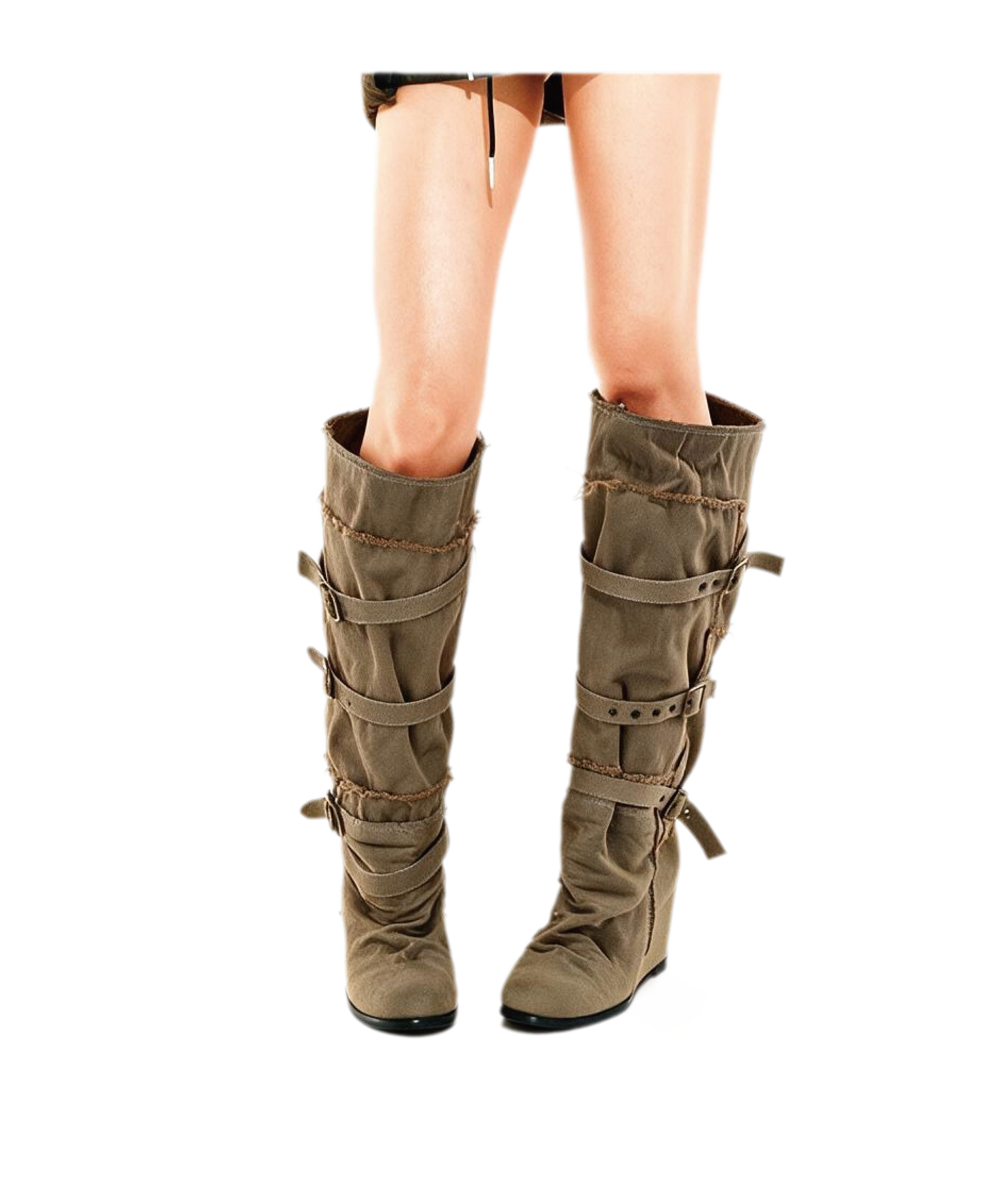 Distressed Pleated Wedge Boots