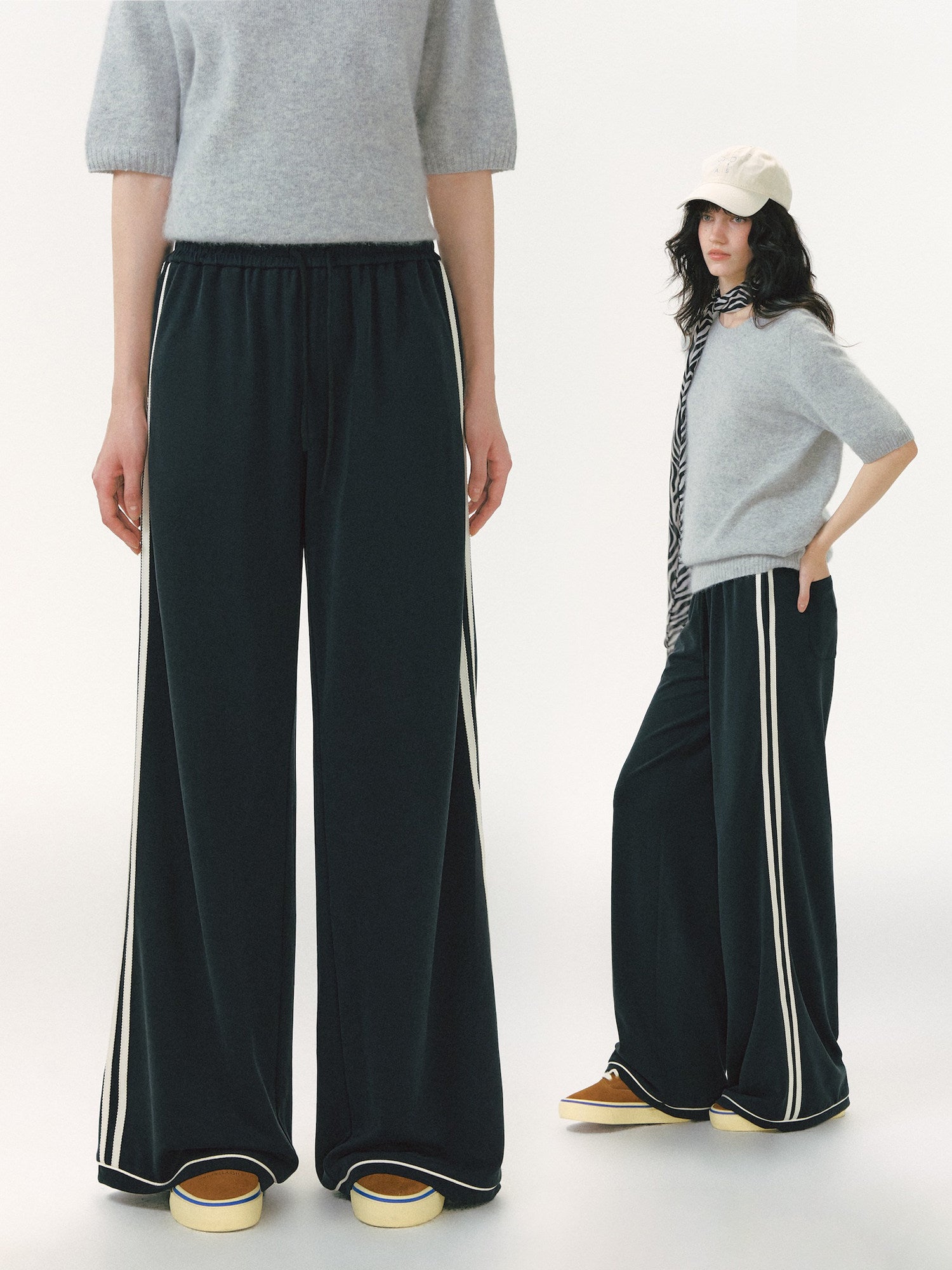 Contrast Stripe Wide-Leg Pants