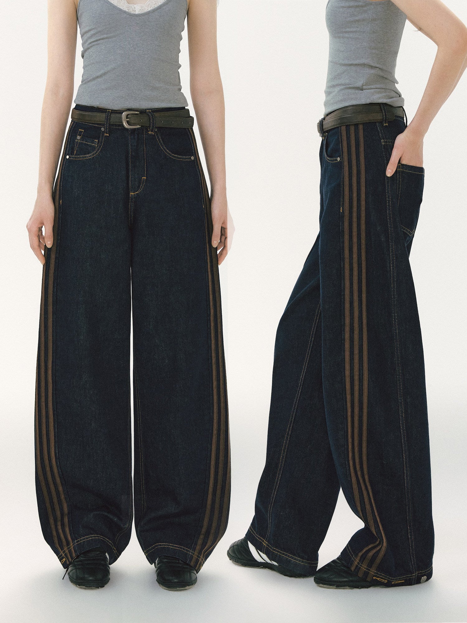 Contrast Panel Wide-Leg Jeans