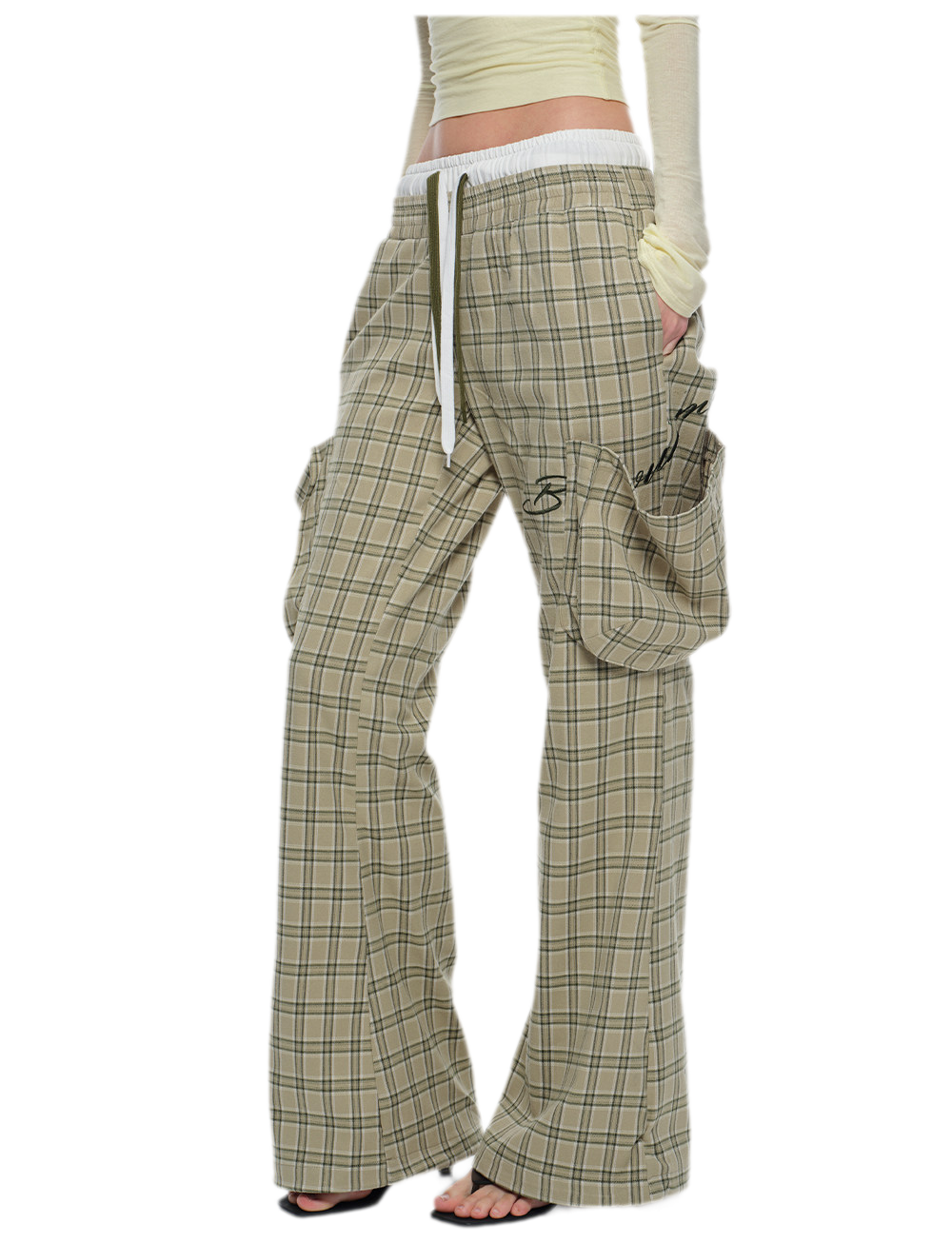 Plaid Drawstring Cargo Pants