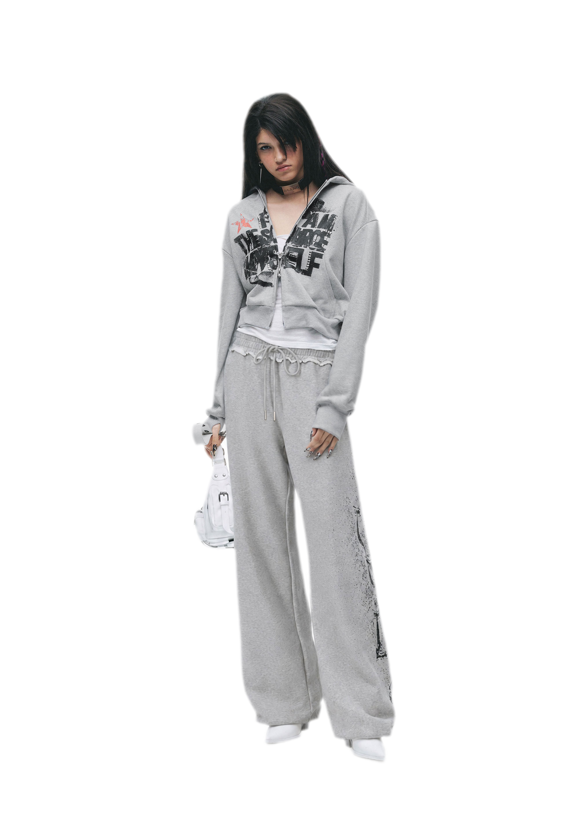 Graphic Cropped Hoodie Pants Set
