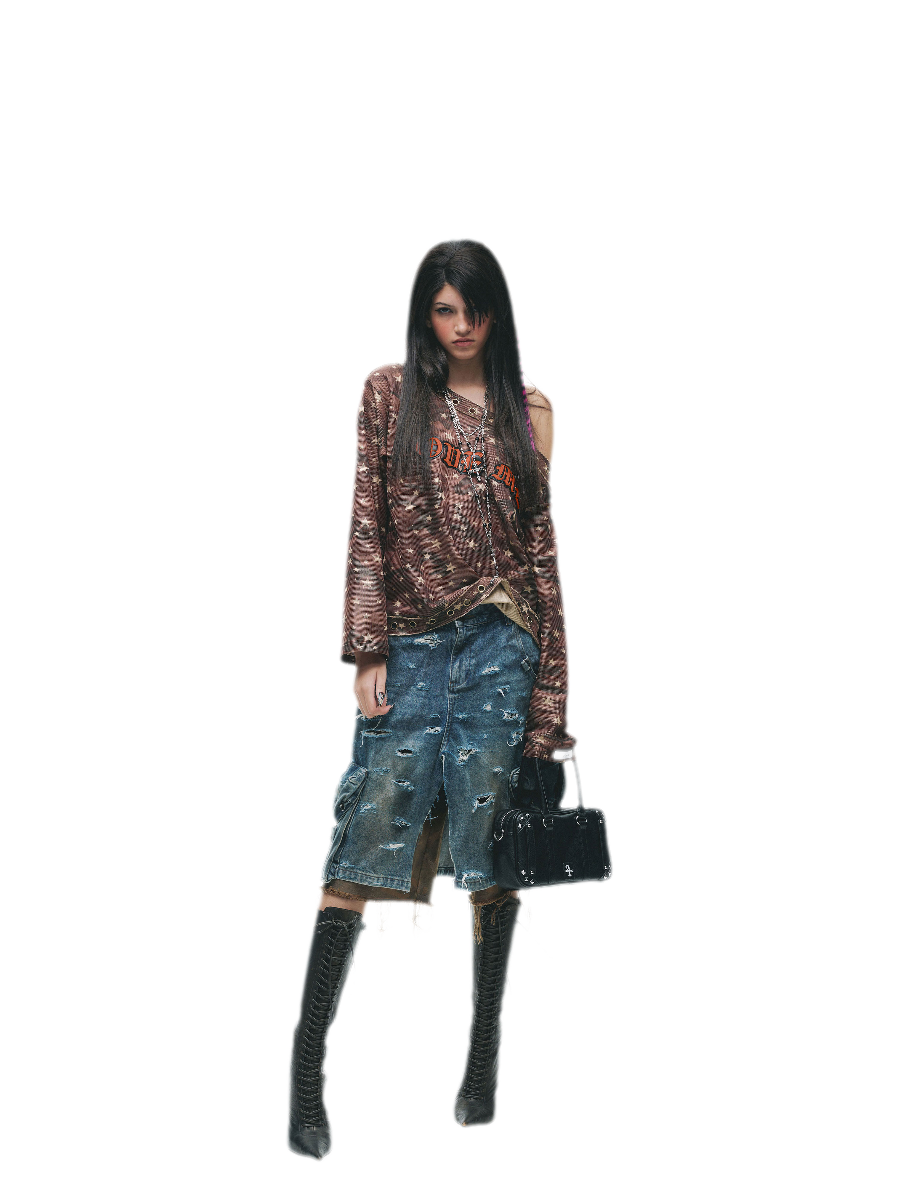 Distressed Embroidered Camouflage T-Shirt
