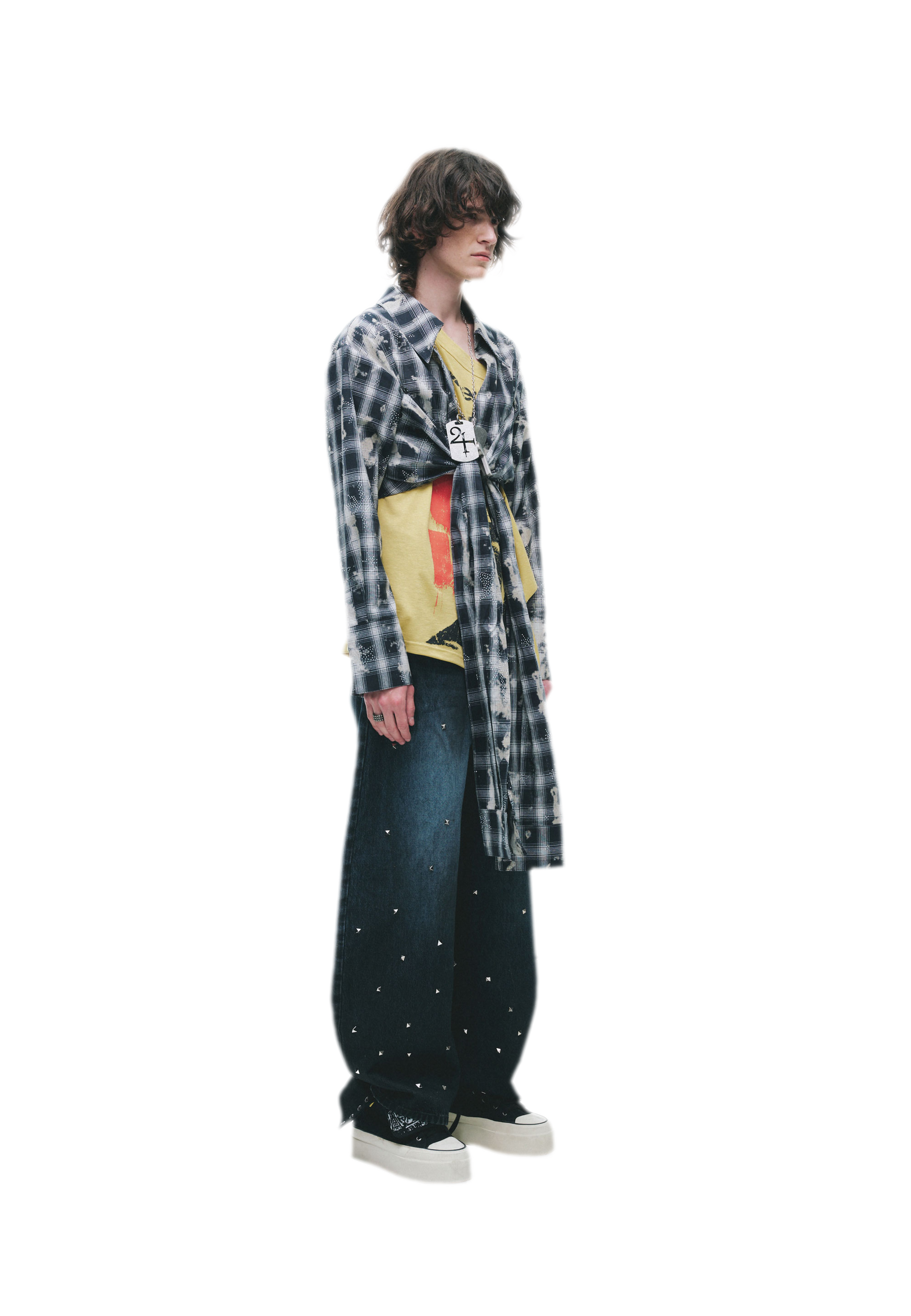 Washed Studded Wide-Leg Jeans