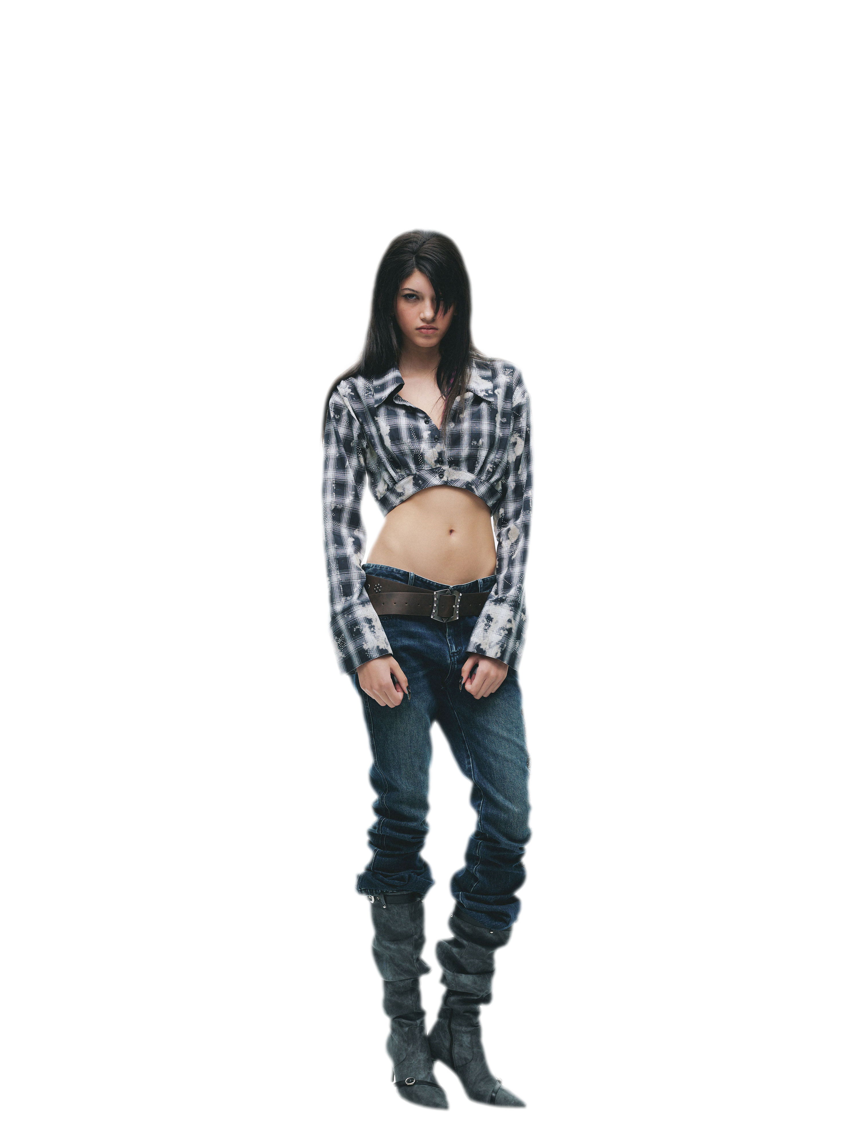 Distressed Plaid Cropped Shirt