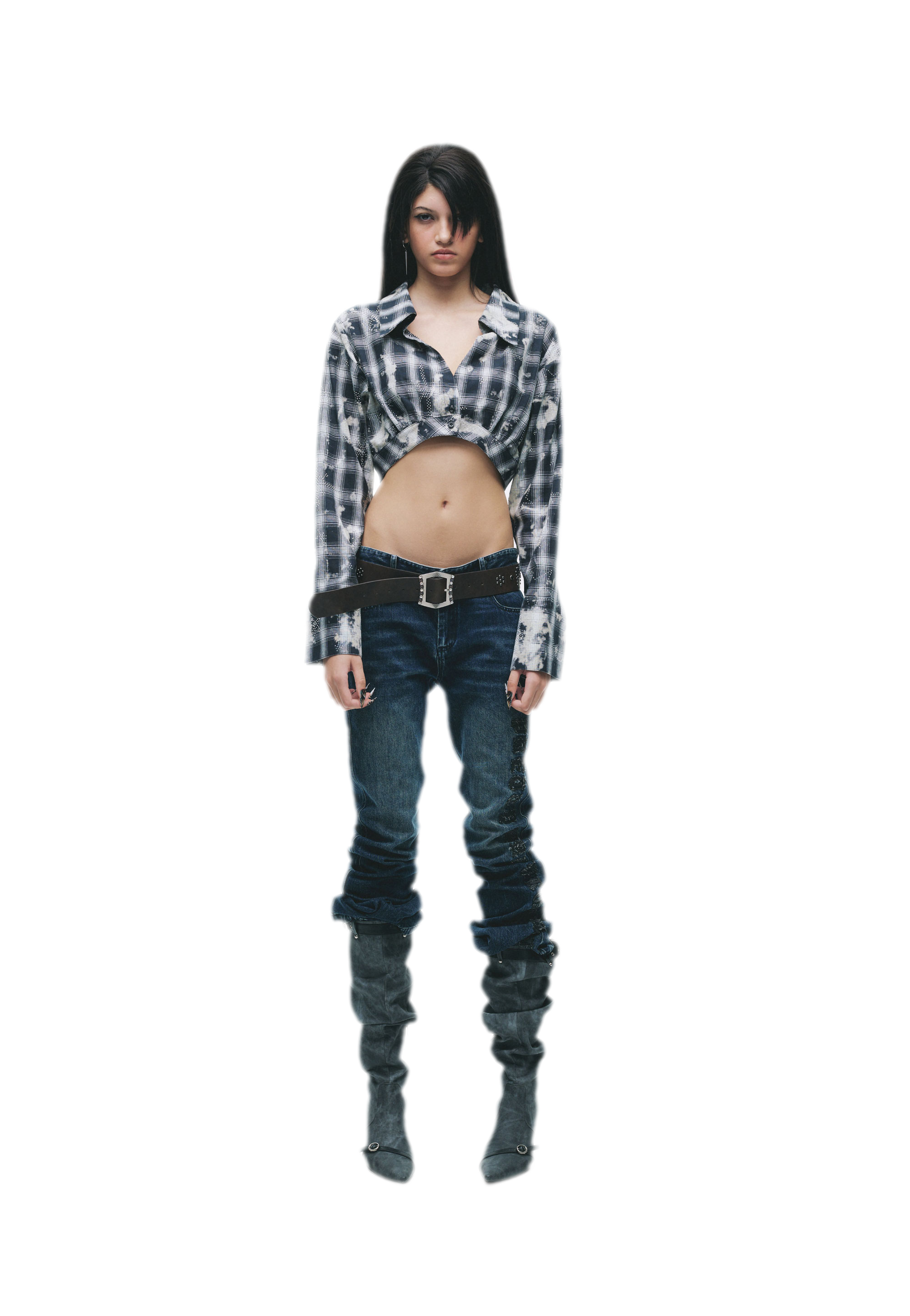 Distressed Plaid Cropped Shirt