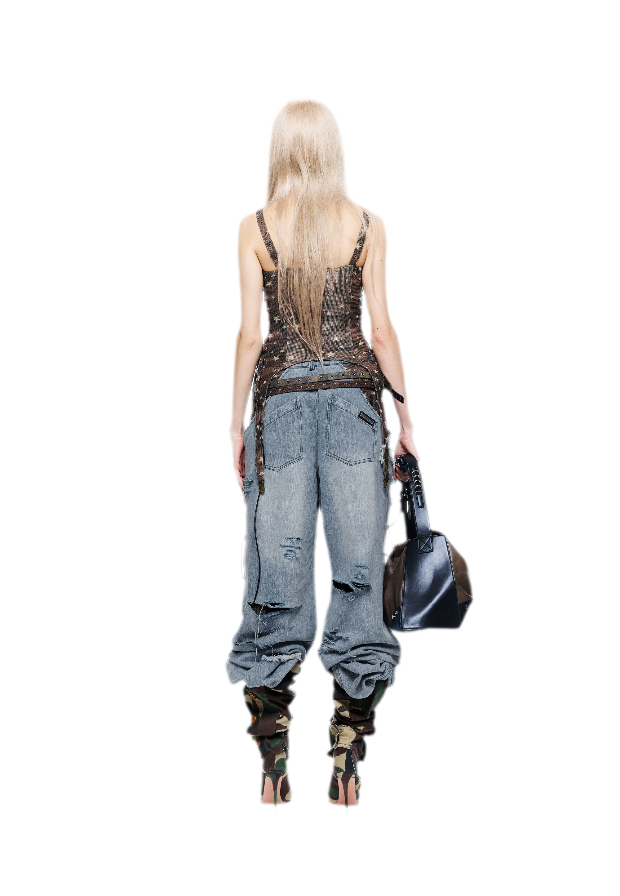 Patchwork Distressed Straight-Leg Jeans