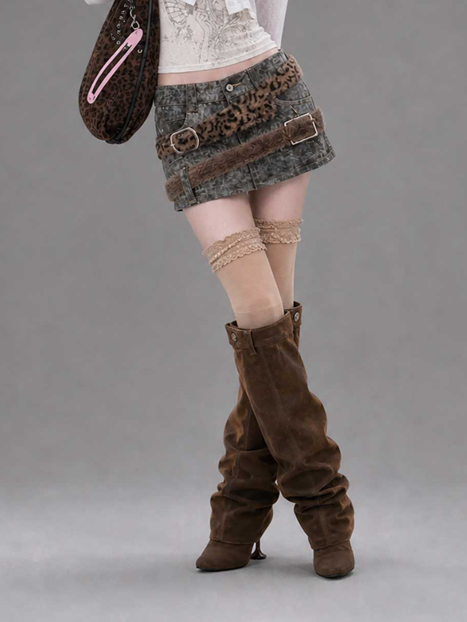 Layered Leopard Panel Mini Skirt