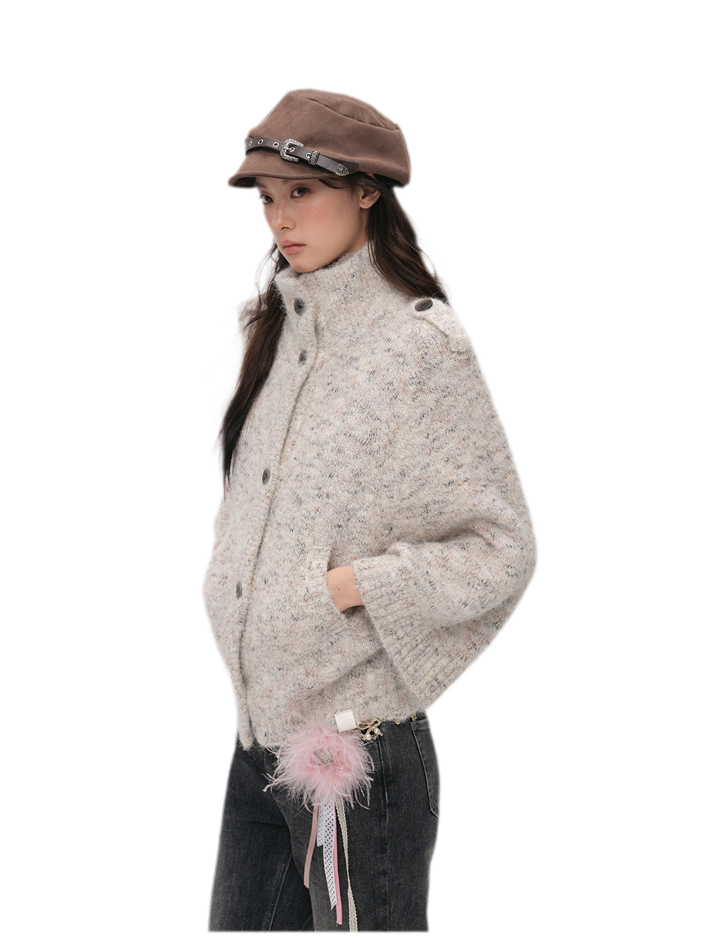 Textured Stand Collar Cardigan