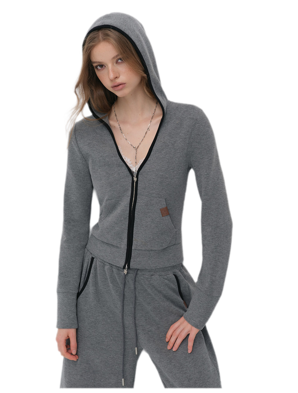 Contrast Trim Hooded Tracksuit Set